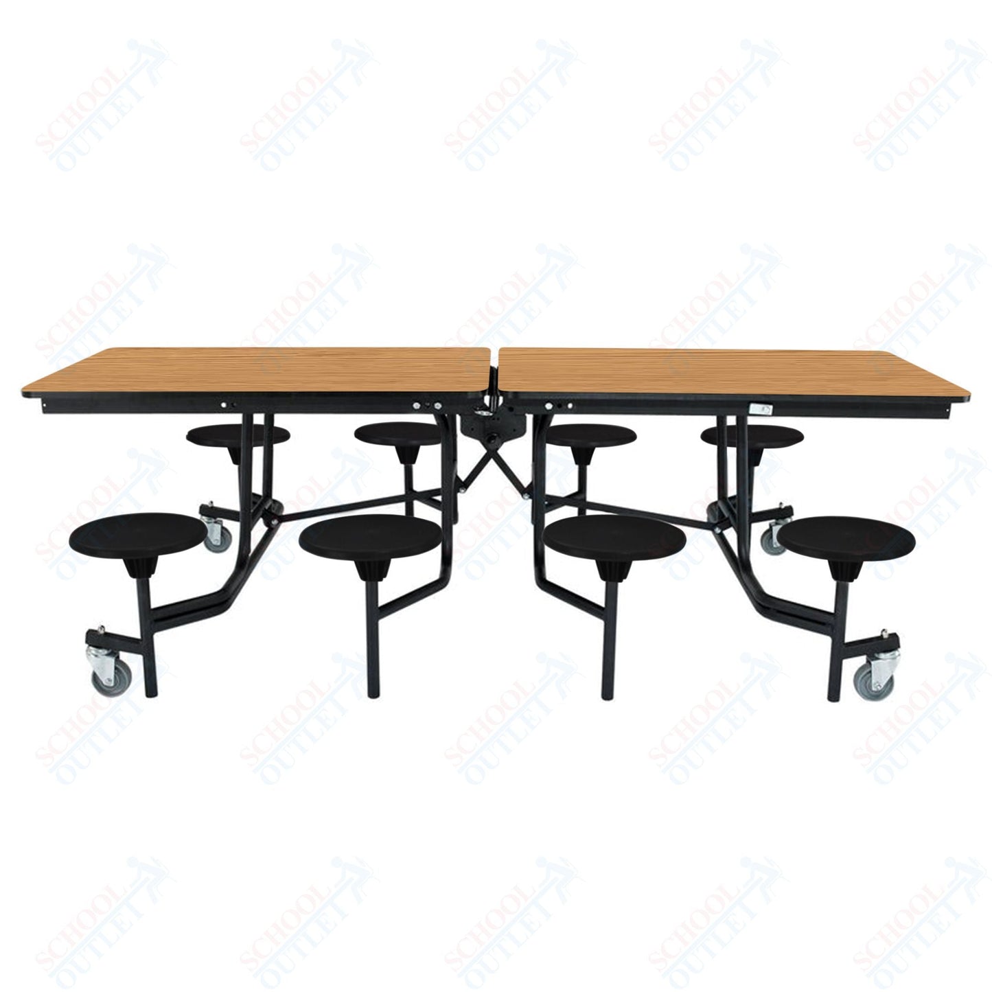 NPS Rectangle Mobile Stool Unit Folding Table with Storage and High Impact Stools 30" W x 97" L x 25" H (NPS-MTS8-XX-25) - SchoolOutlet