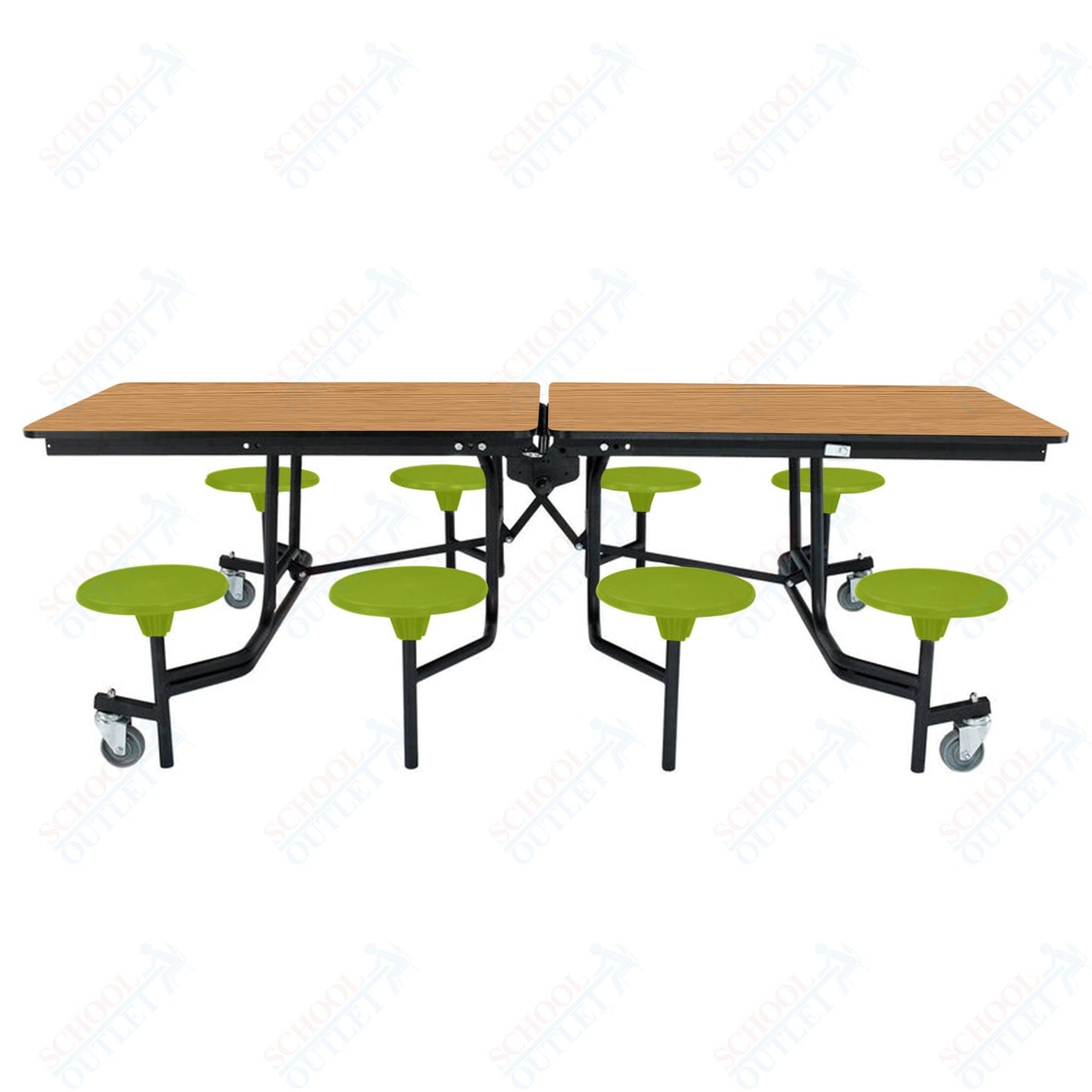 NPS Rectangle Mobile Stool Unit Folding Table with Storage and High Impact Stools 30" W x 97" L x 25" H (NPS-MTS8-XX-25) - SchoolOutlet
