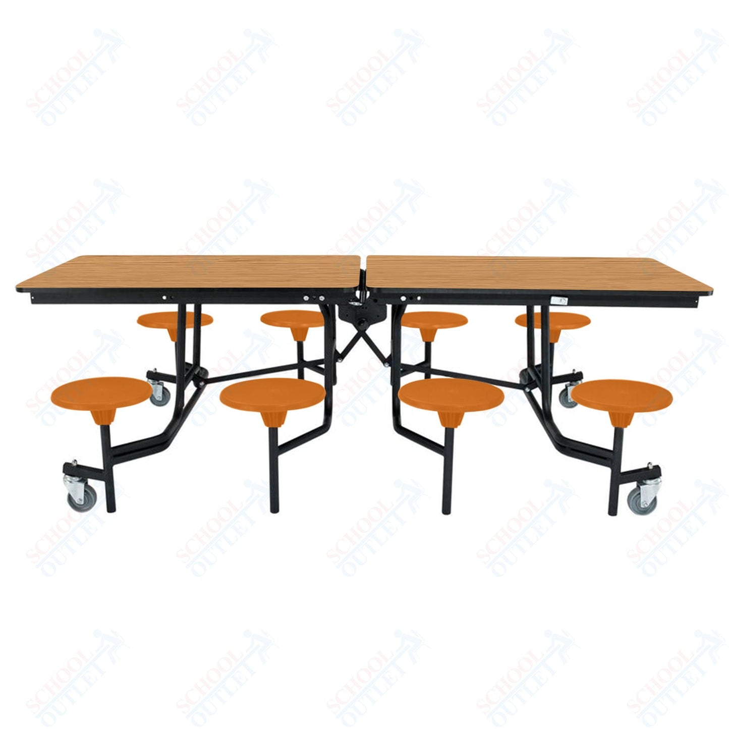 NPS Rectangle Mobile Stool Unit Folding Table with Storage and High Impact Stools 30" W x 97" L x 27" H (NPS-MTS8-XX-27) - SchoolOutlet