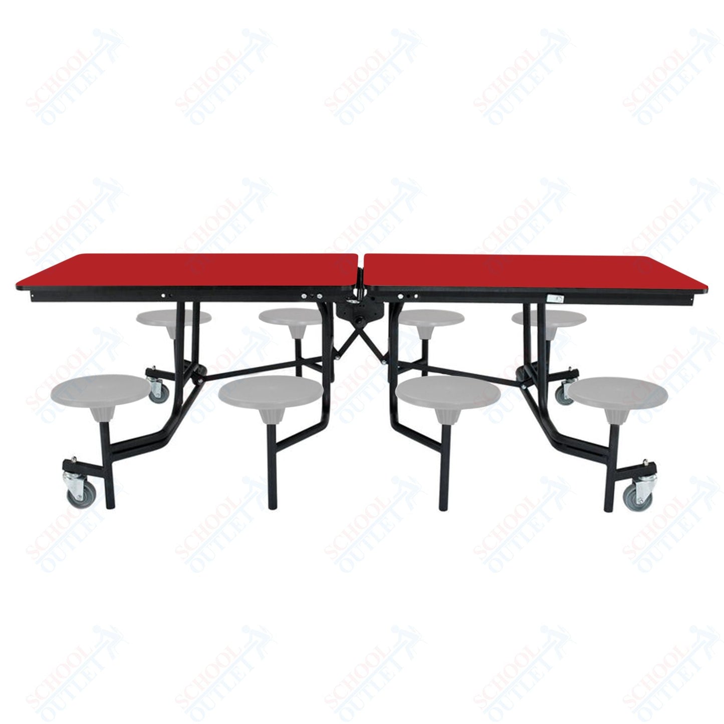 NPS Rectangle Mobile Stool Unit Folding Table with Storage and High Impact Stools 30" W x 97" L x 27" H (NPS-MTS8-XX-27) - SchoolOutlet
