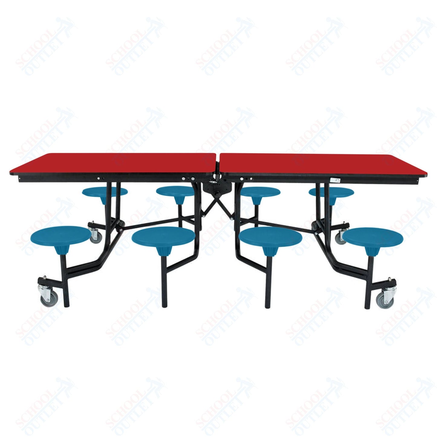 NPS Rectangle Mobile Stool Unit Folding Table with Storage and High Impact Stools 30" W x 97" L x 27" H (NPS-MTS8-XX-27) - SchoolOutlet