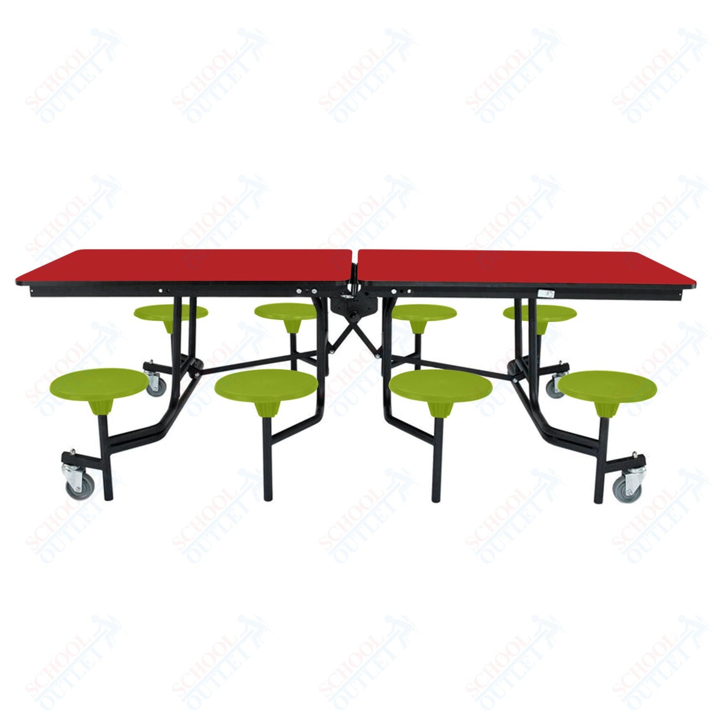 NPS Rectangle Mobile Stool Unit Folding Table with Storage and High Impact Stools 30" W x 97" L x 25" H (NPS-MTS8-XX-25) - SchoolOutlet