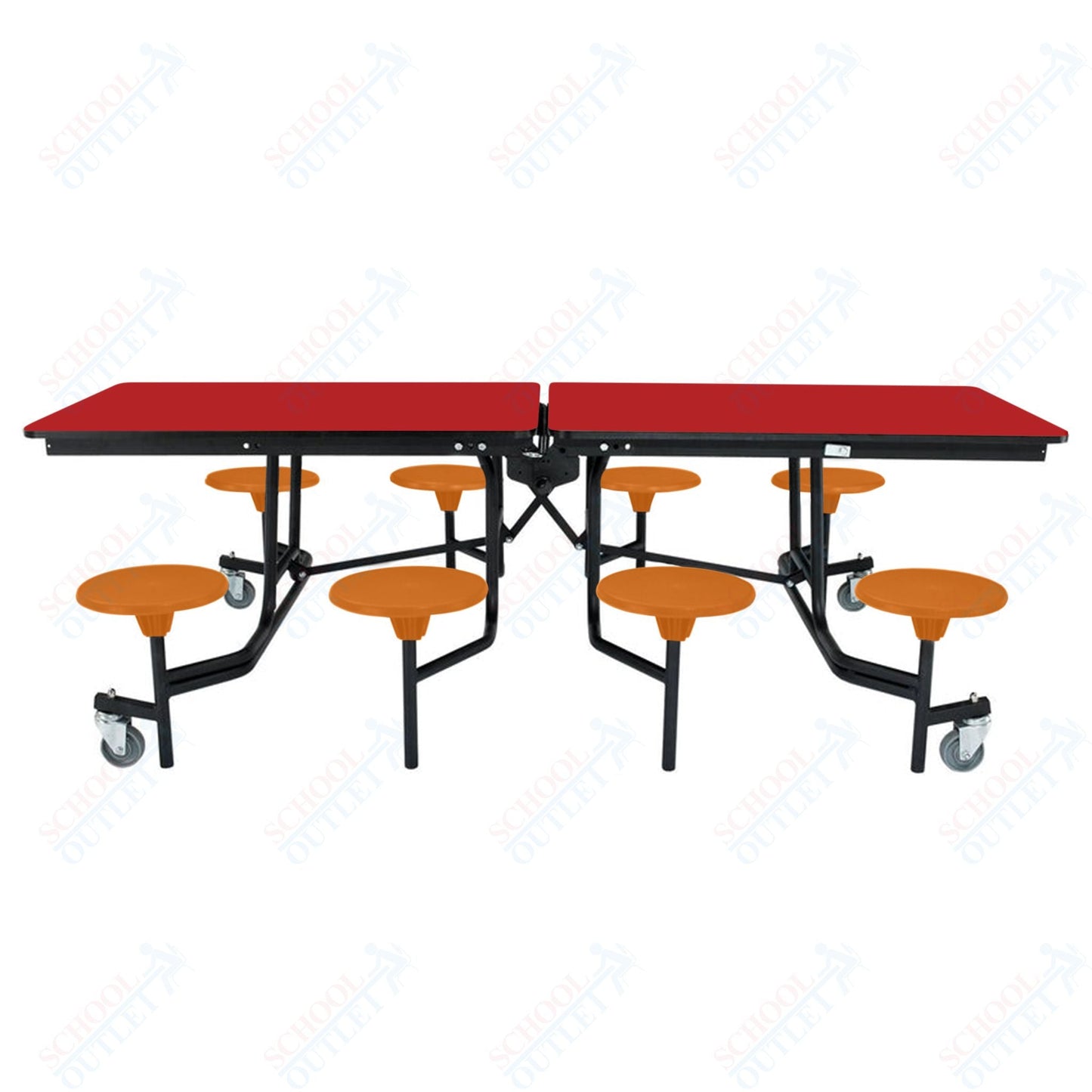 NPS Rectangle Mobile Stool Unit Folding Table with Storage and High Impact Stools 30" W x 97" L x 25" H (NPS-MTS8-XX-25) - SchoolOutlet