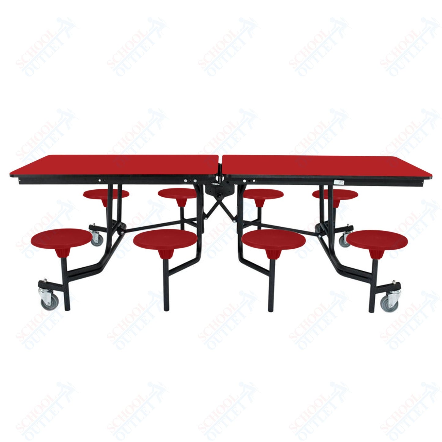 NPS Rectangle Mobile Stool Unit Folding Table with Storage and High Impact Stools 30" W x 97" L x 27" H (NPS-MTS8-XX-27) - SchoolOutlet