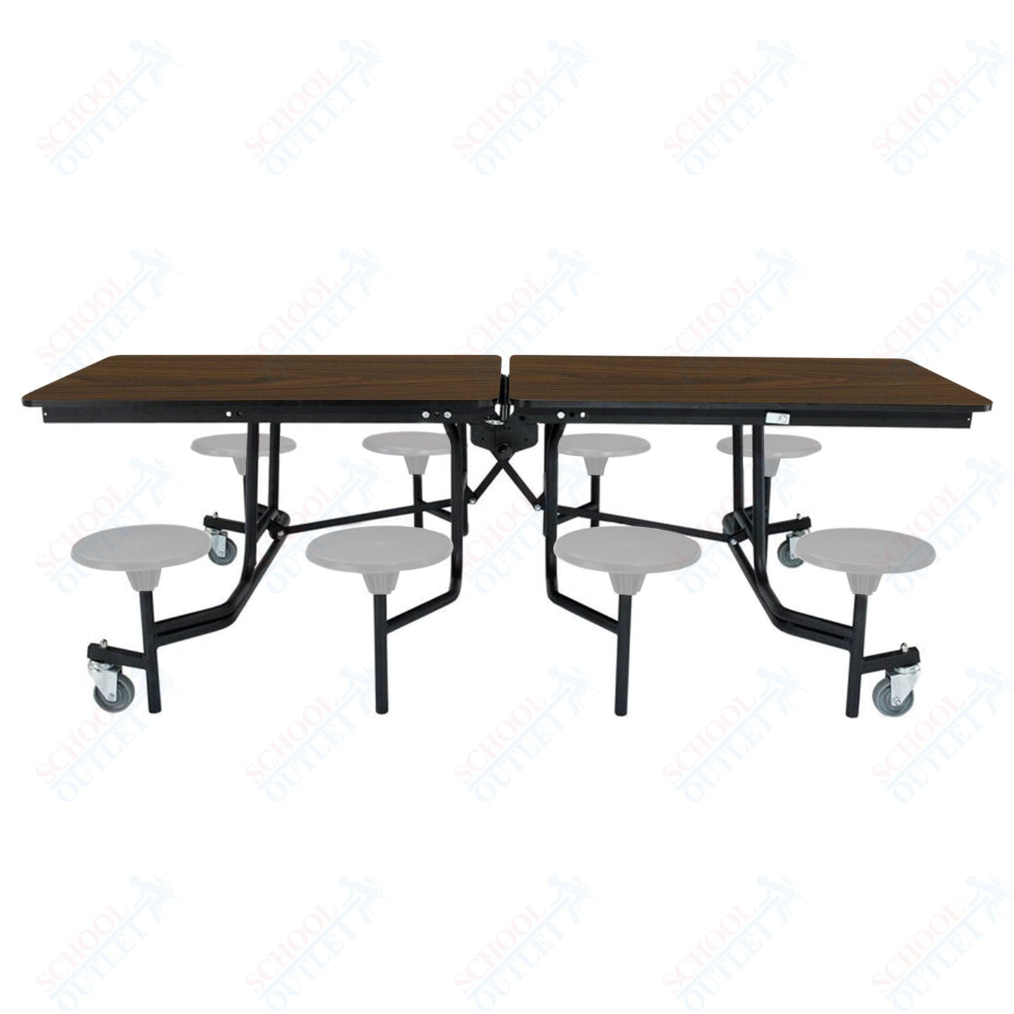 NPS Rectangle Mobile Stool Unit Folding Table with Storage and High Impact Stools 30" W x 97" L x 25" H (NPS-MTS8-XX-25) - SchoolOutlet
