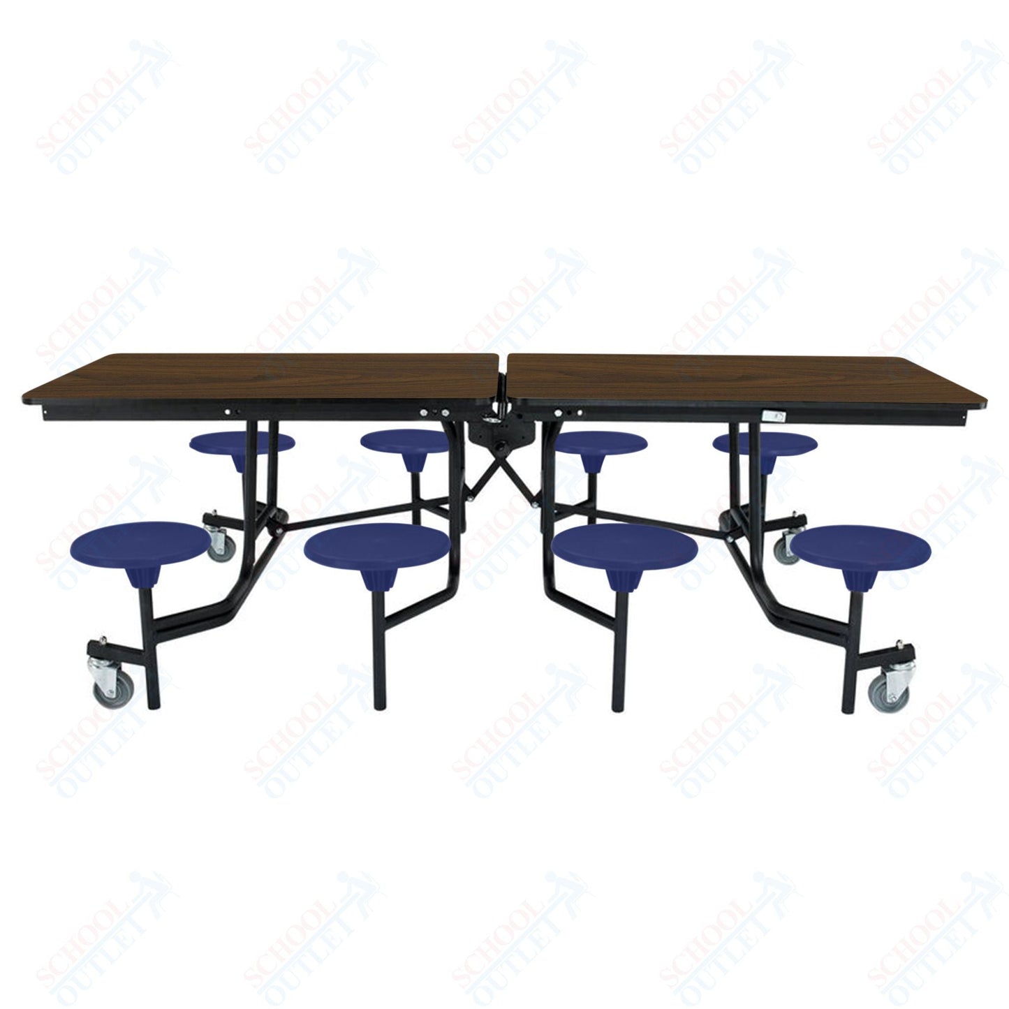 NPS Rectangle Mobile Stool Unit Folding Table with Storage and High Impact Stools 30" W x 97" L x 27" H (NPS-MTS8-XX-27) - SchoolOutlet