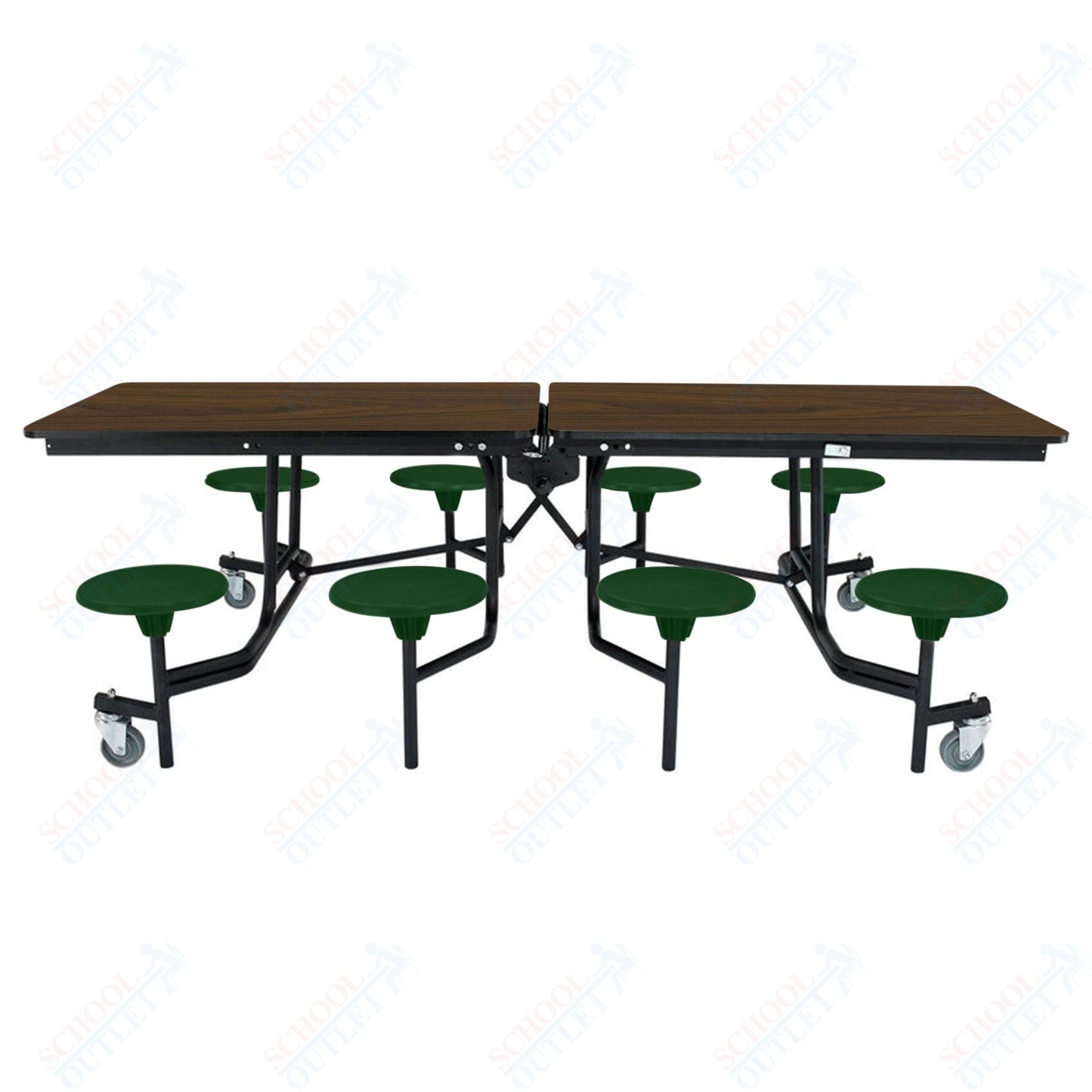 NPS Rectangle Mobile Stool Unit Folding Table with Storage and High Impact Stools 30" W x 97" L x 27" H (NPS-MTS8-XX-27) - SchoolOutlet