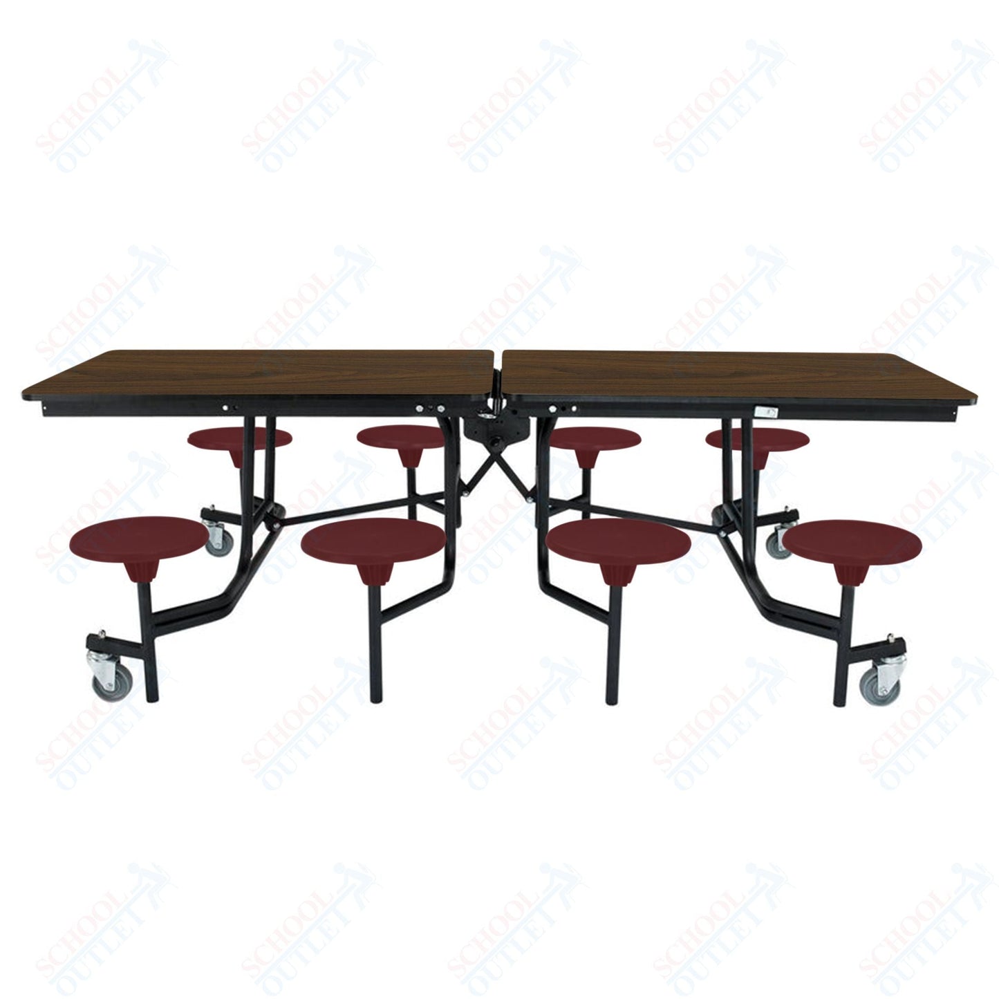 NPS Rectangle Mobile Stool Unit Folding Table with Storage and High Impact Stools 30" W x 97" L x 25" H (NPS-MTS8-XX-25) - SchoolOutlet