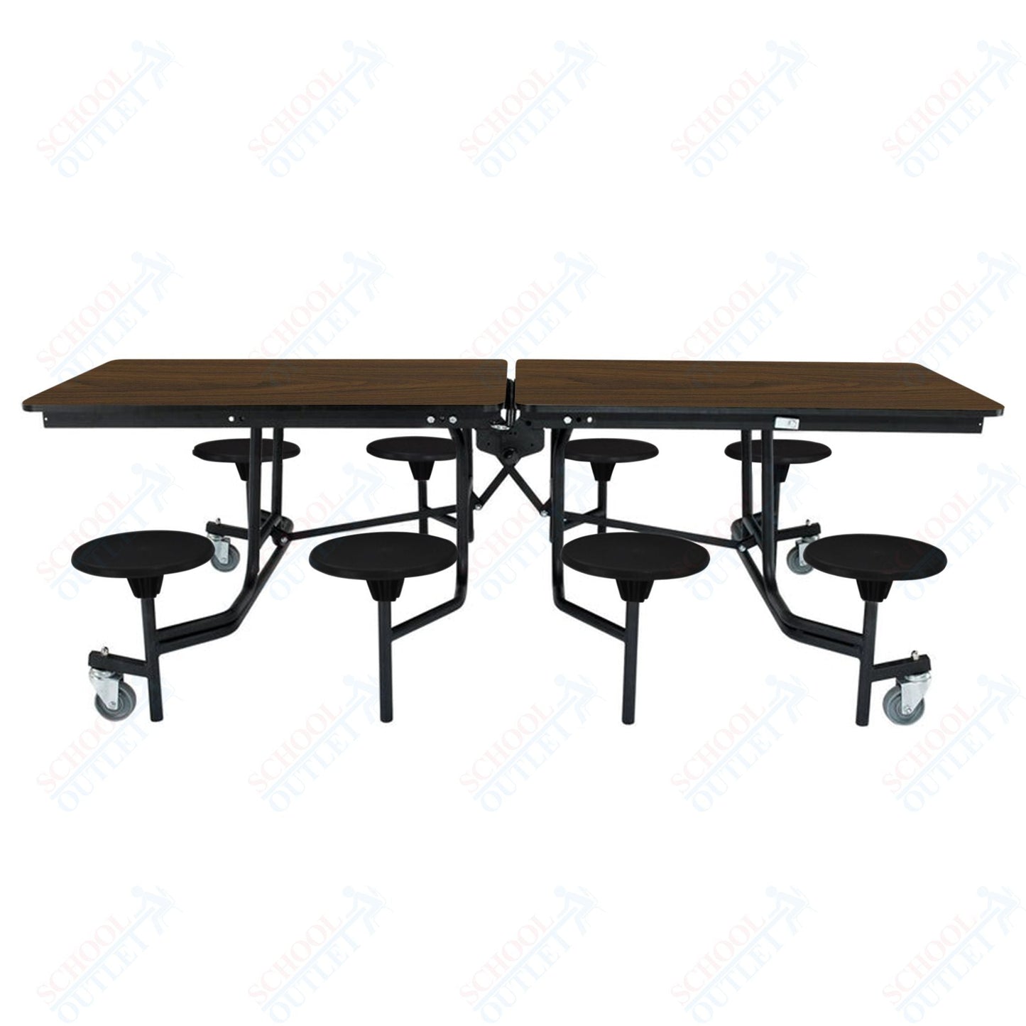 NPS Rectangle Mobile Stool Unit Folding Table with Storage and High Impact Stools 30" W x 97" L x 25" H (NPS-MTS8-XX-25) - SchoolOutlet