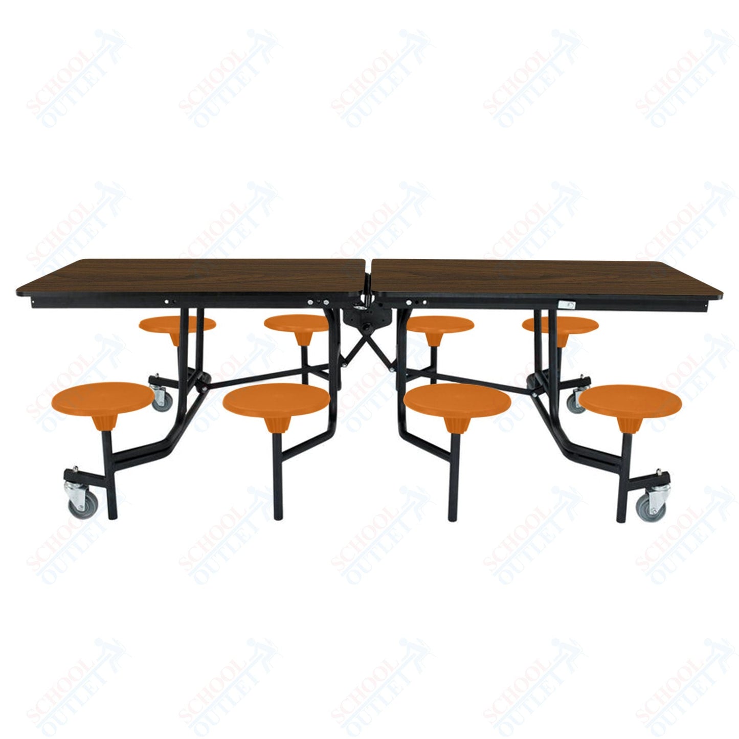 NPS Rectangle Mobile Stool Unit Folding Table with Storage and High Impact Stools 30" W x 97" L x 27" H (NPS-MTS8-XX-27) - SchoolOutlet