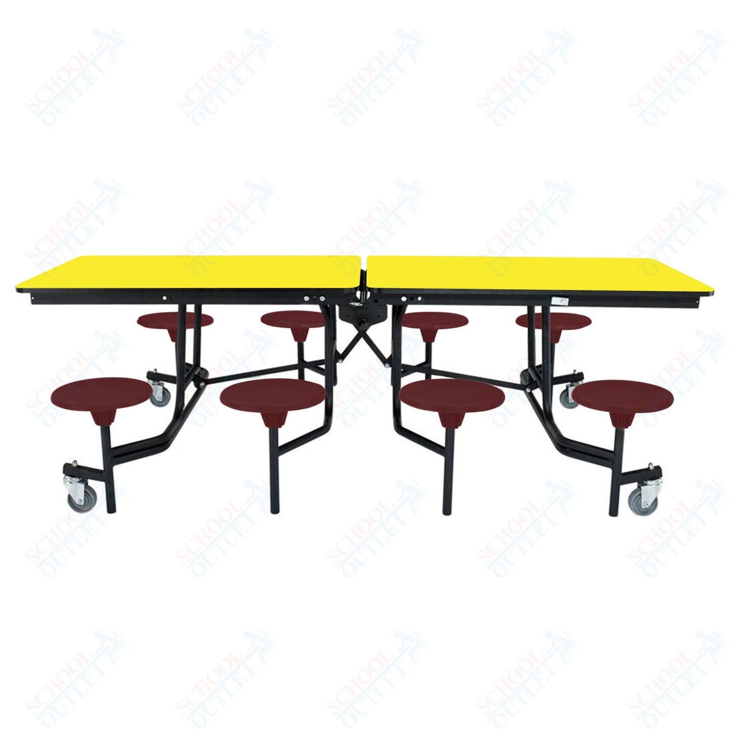 NPS Rectangle Mobile Stool Unit Folding Table with Storage and High Impact Stools 30" W x 97" L x 27" H (NPS-MTS8-XX-27) - SchoolOutlet