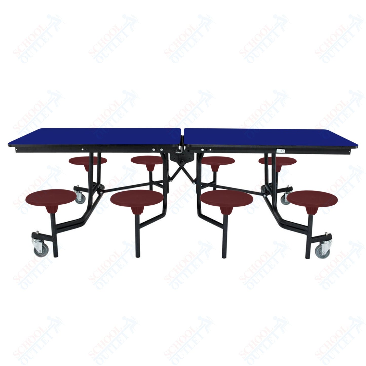 NPS Rectangle Mobile Stool Unit Folding Table with Storage and High Impact Stools 30" W x 97" L x 27" H (NPS-MTS8-XX-27) - SchoolOutlet