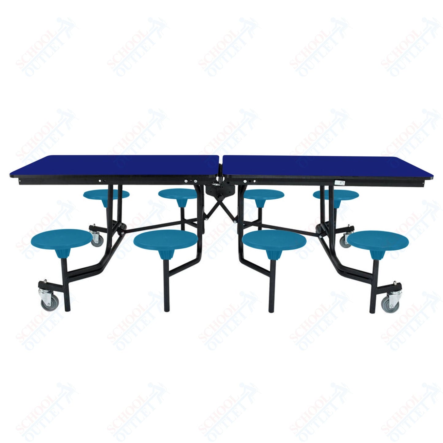 NPS Rectangle Mobile Stool Unit Folding Table with Storage and High Impact Stools 30" W x 97" L x 25" H (NPS-MTS8-XX-25) - SchoolOutlet
