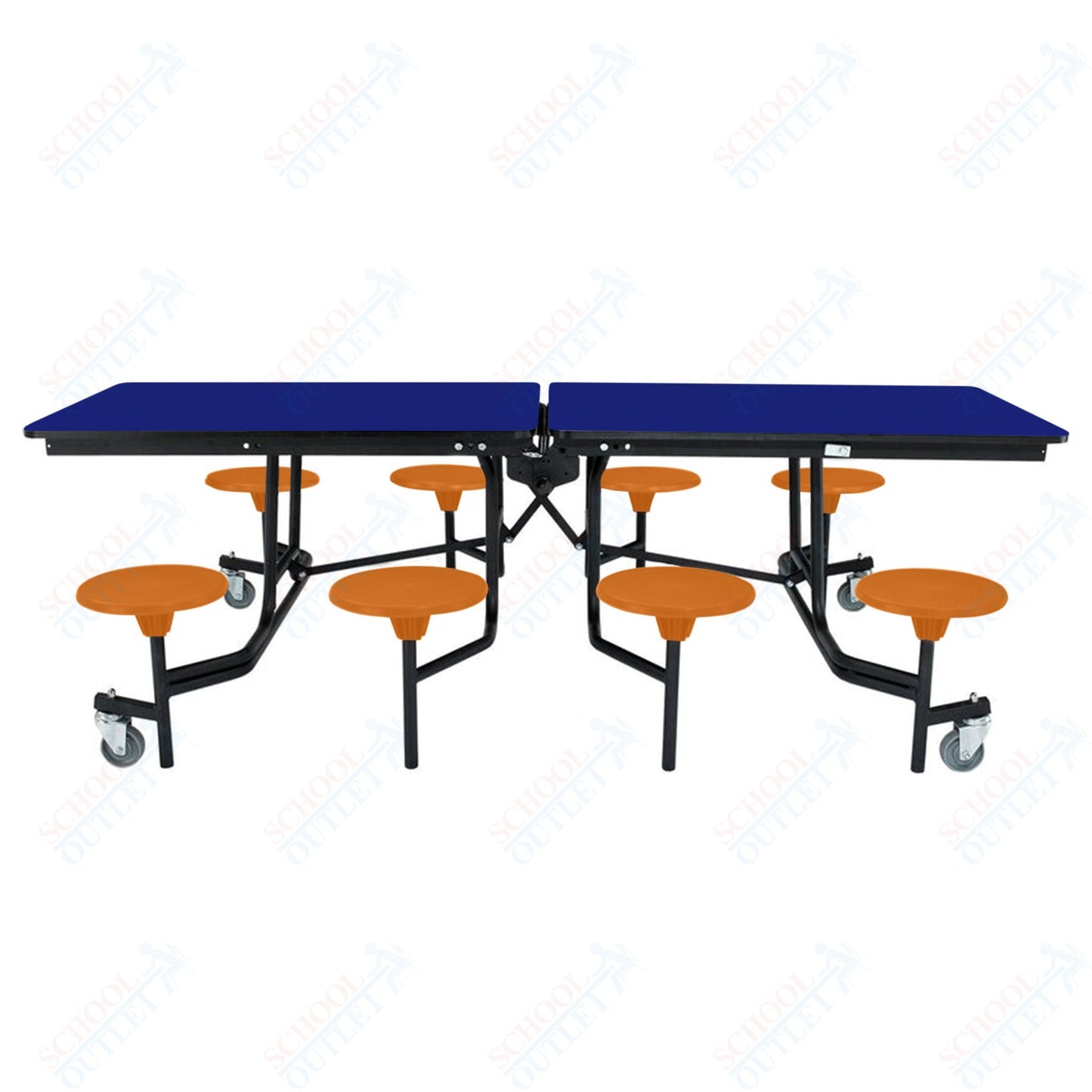 NPS Rectangle Mobile Stool Unit Folding Table with Storage and High Impact Stools 30" W x 97" L x 25" H (NPS-MTS8-XX-25) - SchoolOutlet