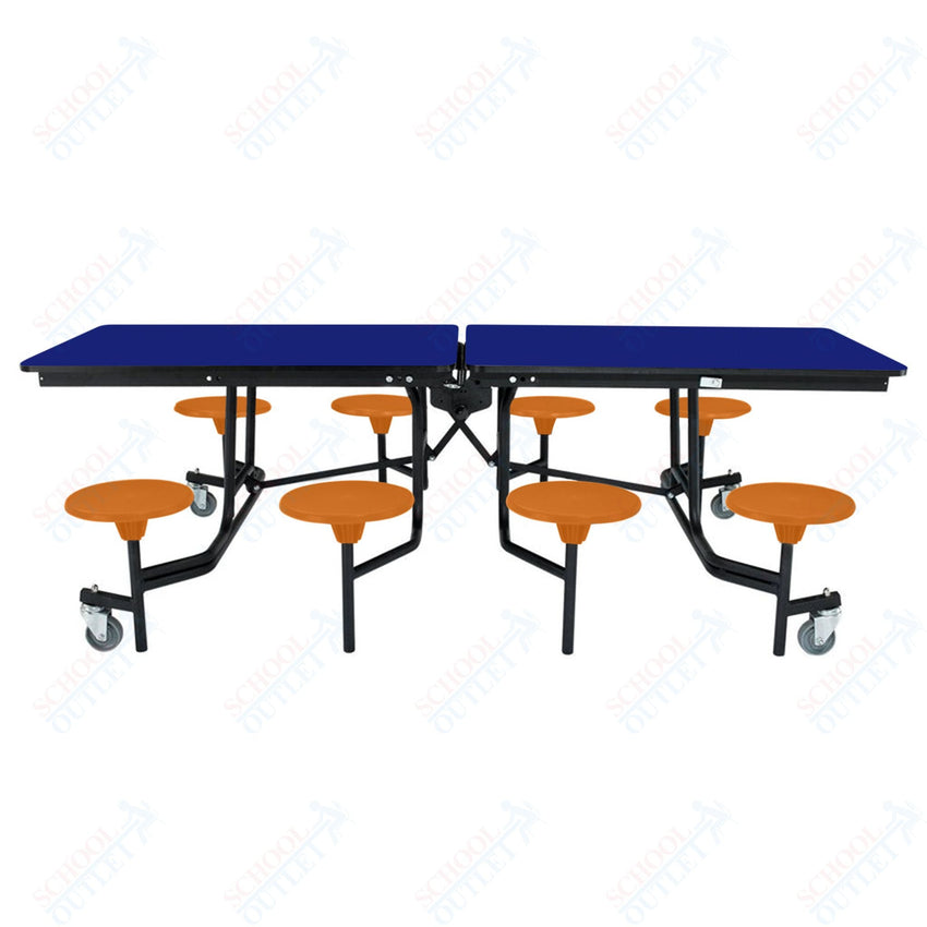 NPS Rectangle Mobile Stool Unit Folding Table with Storage and High Impact Stools 30" W x 97" L x 27" H (NPS-MTS8-XX-27) - SchoolOutlet