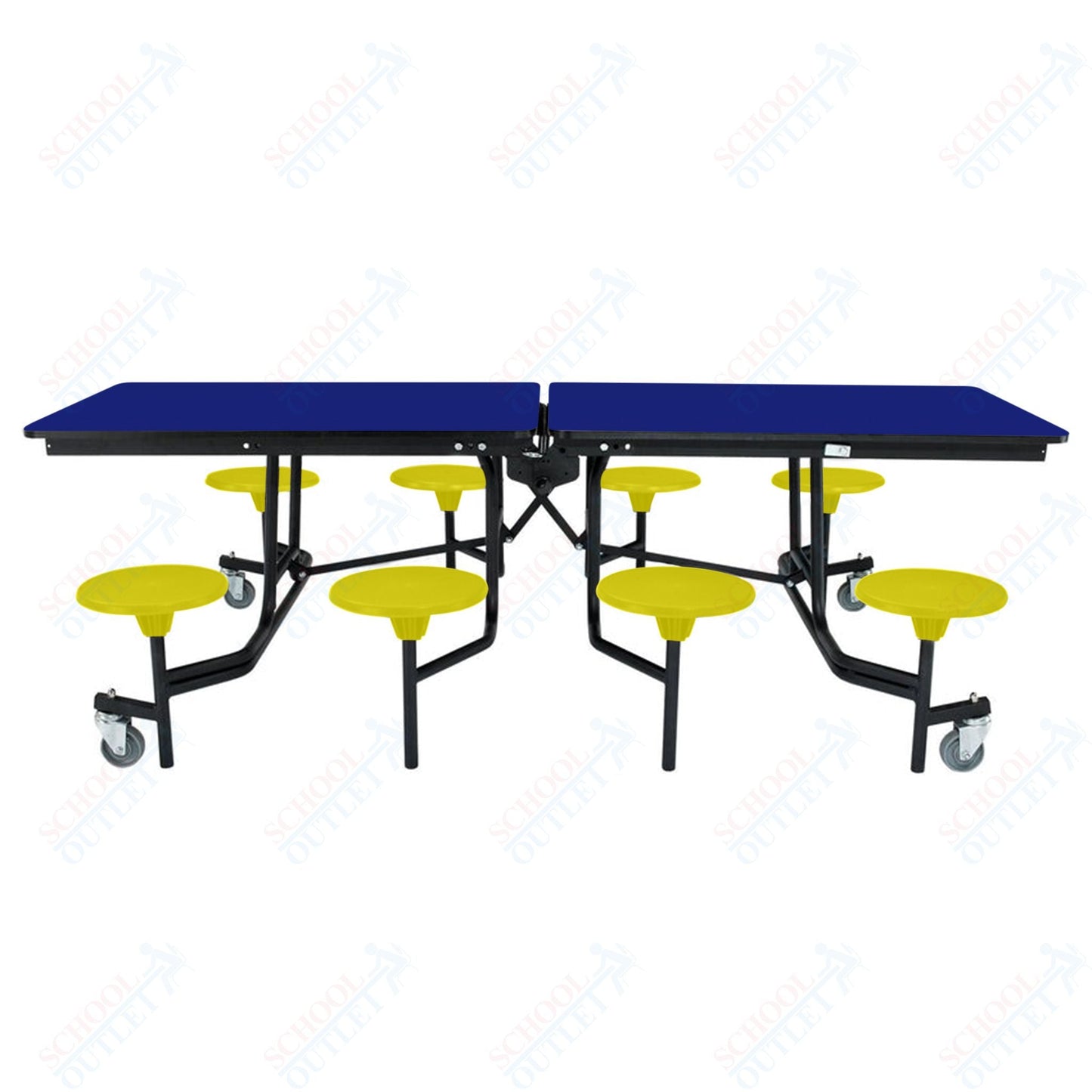 NPS Rectangle Mobile Stool Unit Folding Table with Storage and High Impact Stools 30" W x 97" L x 25" H (NPS-MTS8-XX-25) - SchoolOutlet