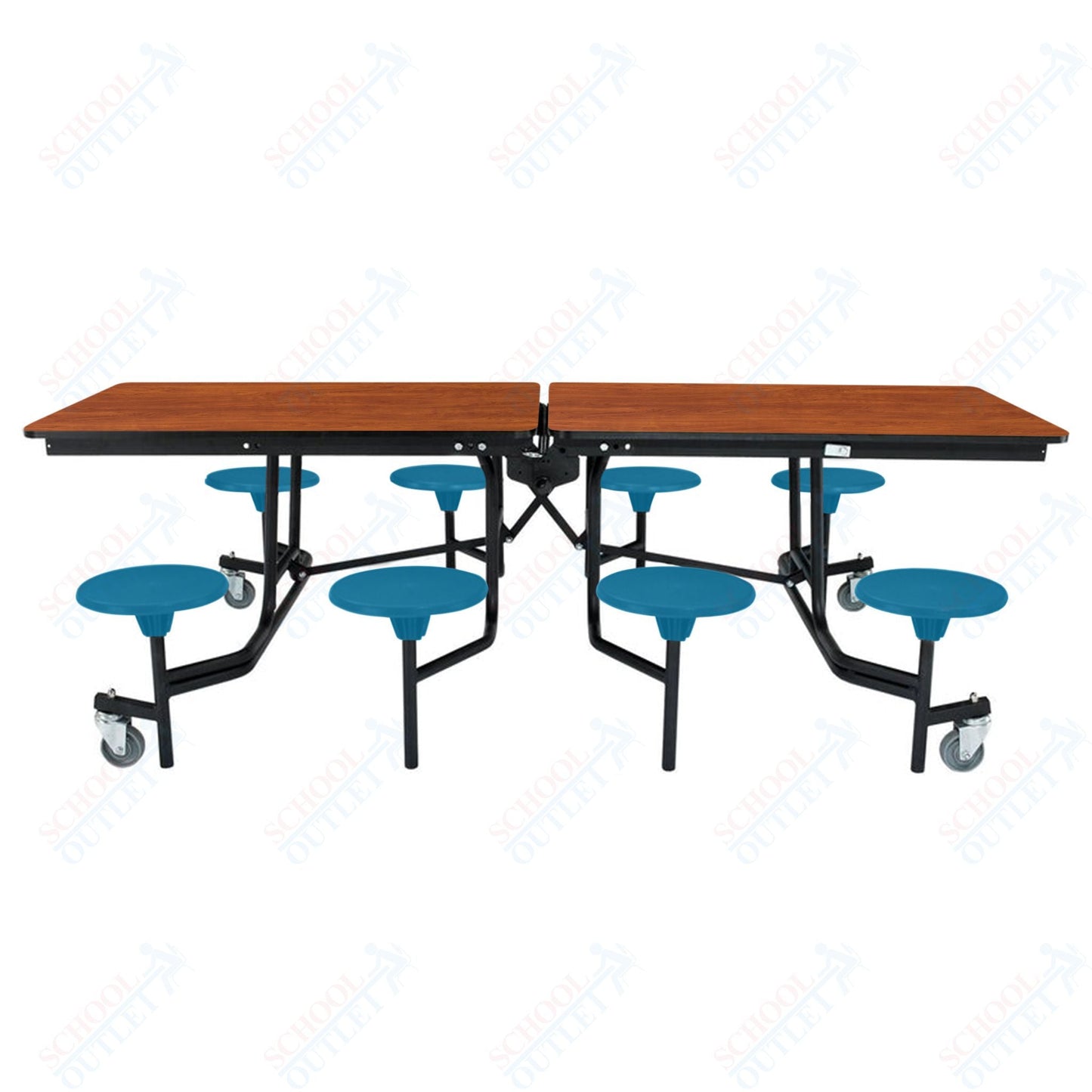 NPS Rectangle Mobile Stool Unit Folding Table with Storage and High Impact Stools 30" W x 97" L x 25" H (NPS-MTS8-XX-25) - SchoolOutlet