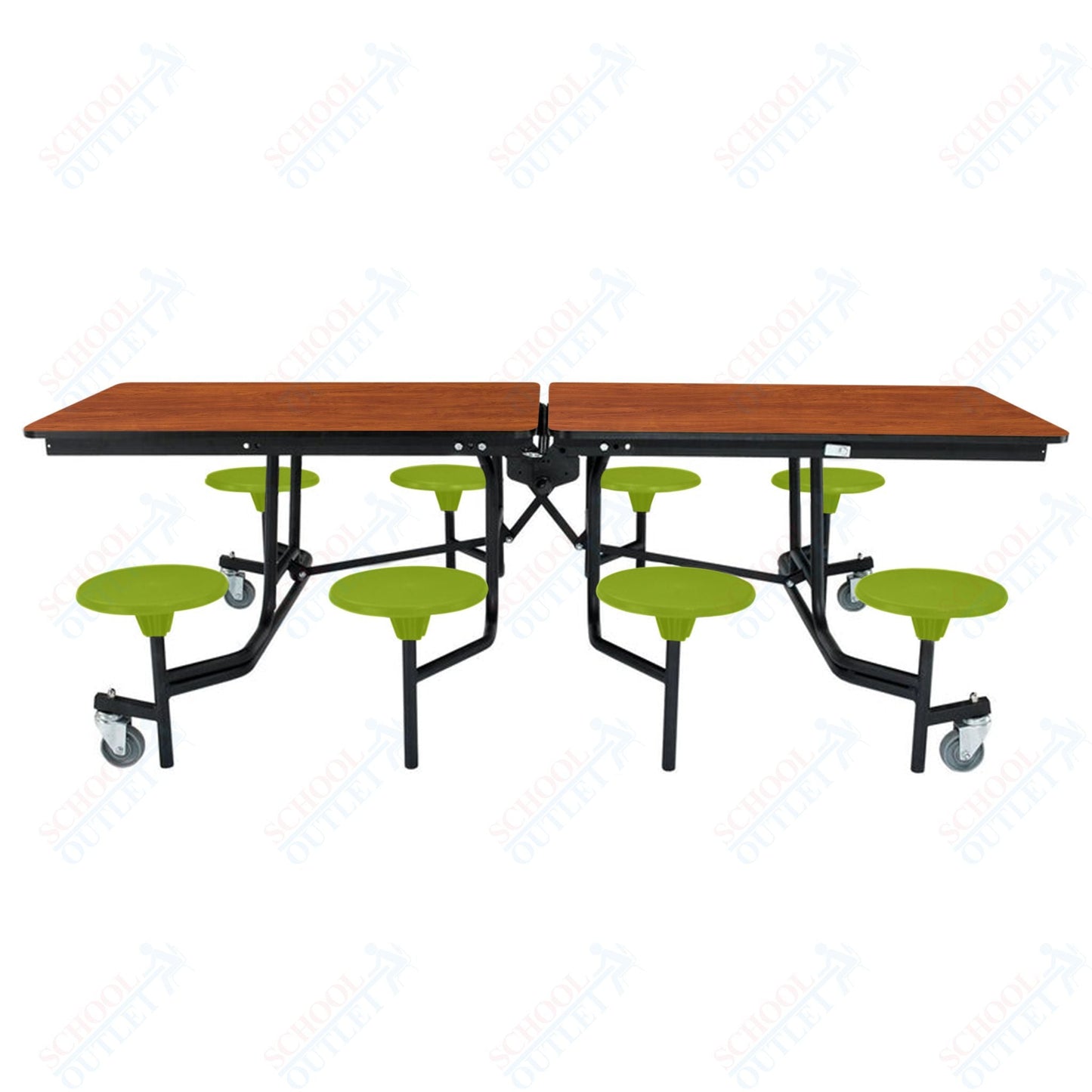 NPS Rectangle Mobile Stool Unit Folding Table with Storage and High Impact Stools 30" W x 97" L x 27" H (NPS-MTS8-XX-27) - SchoolOutlet