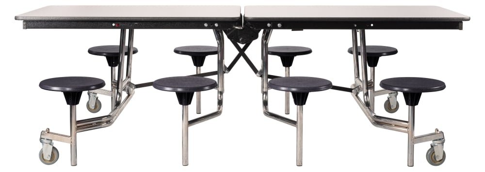 NPS Rectangle Mobile Stool Unit Folding Table with Storage and High Impact Stools 30" W x 97" L x 25" H (NPS-MTS8-XX-25) - SchoolOutlet