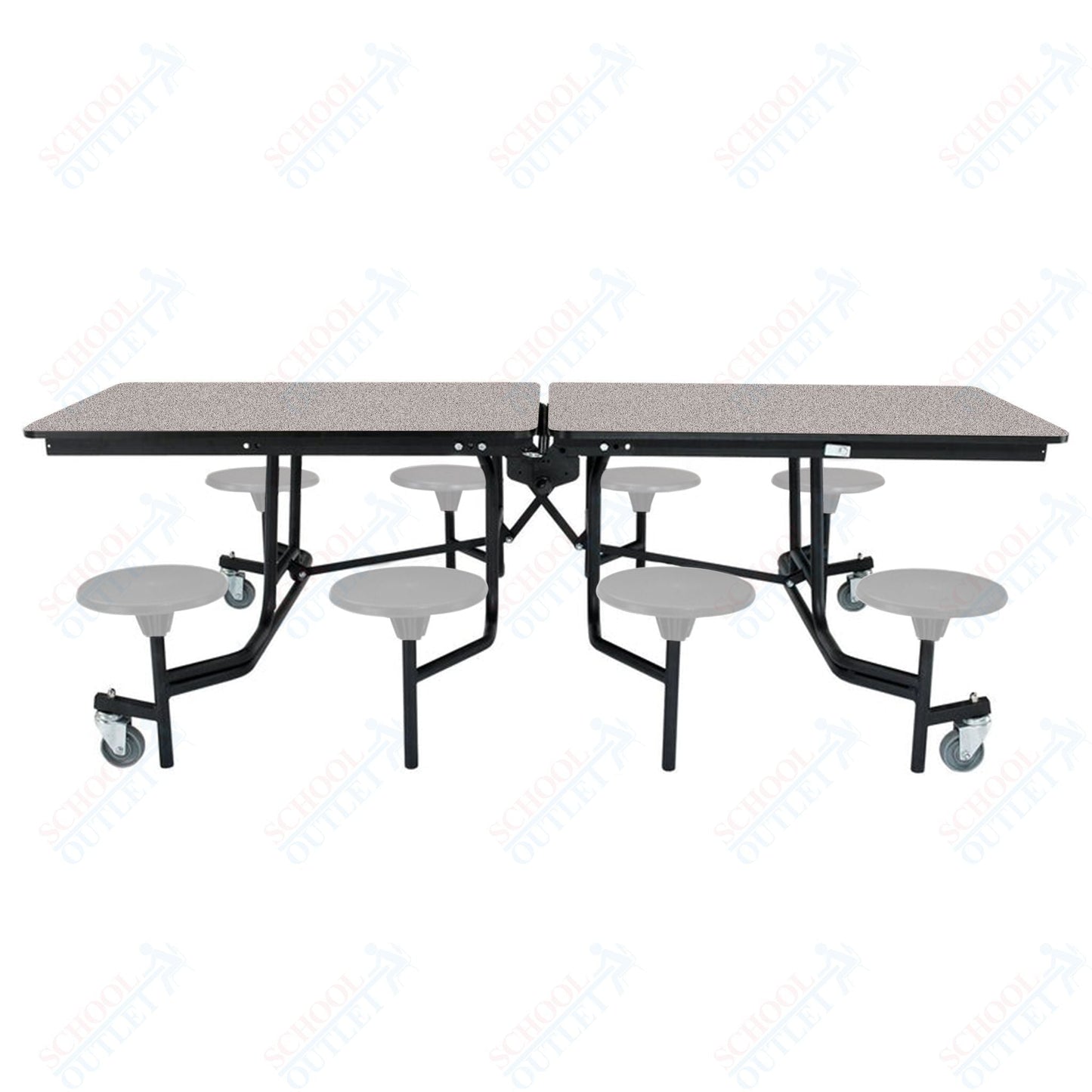 NPS Rectangle Mobile Stool Unit Folding Table with Storage and High Impact Stools 30" W x 97" L x 25" H (NPS-MTS8-XX-25) - SchoolOutlet