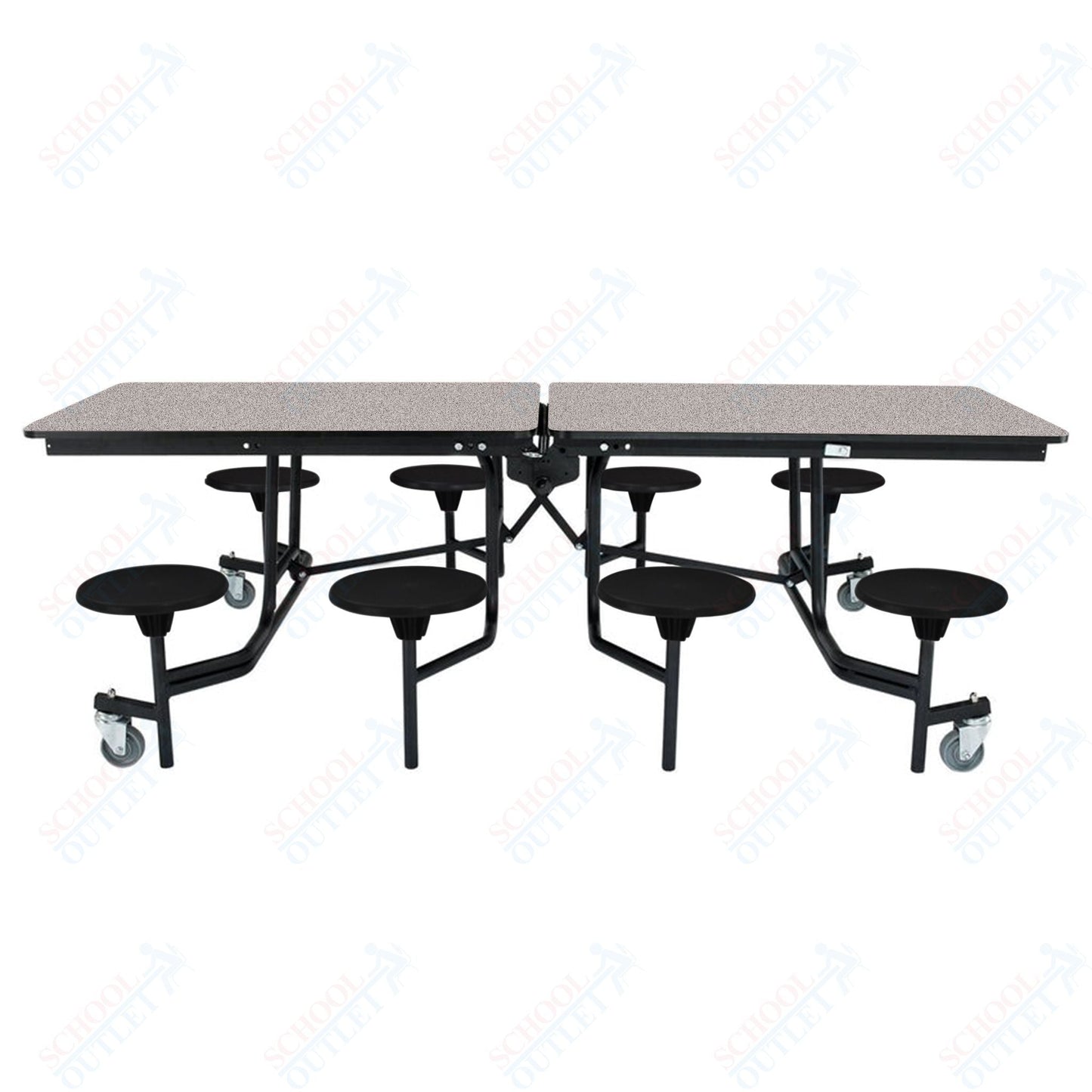 NPS Rectangle Mobile Stool Unit Folding Table with Storage and High Impact Stools 30" W x 97" L x 25" H (NPS-MTS8-XX-25) - SchoolOutlet