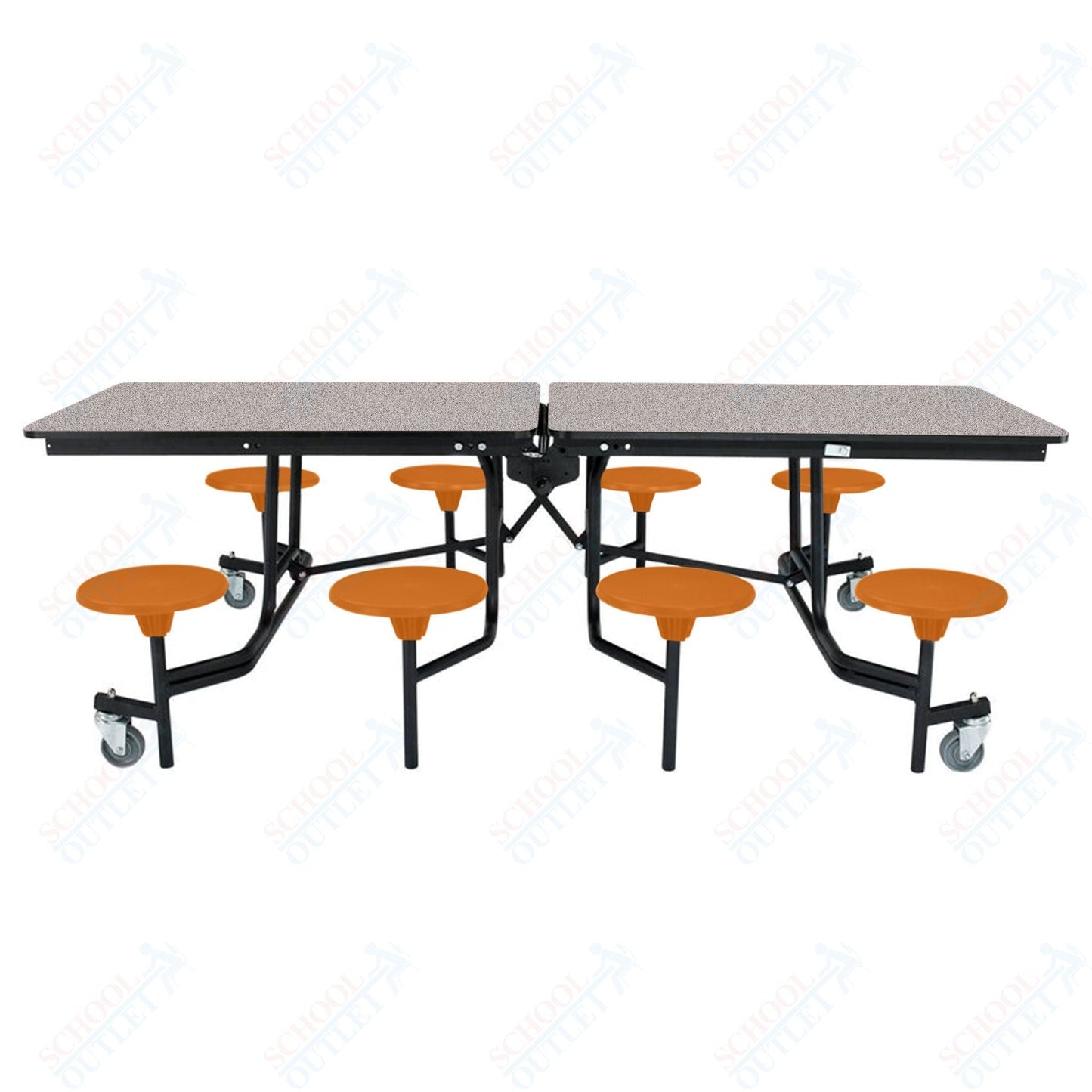 NPS Rectangle Mobile Stool Unit Folding Table with Storage and High Impact Stools 30" W x 97" L x 27" H (NPS-MTS8-XX-27) - SchoolOutlet