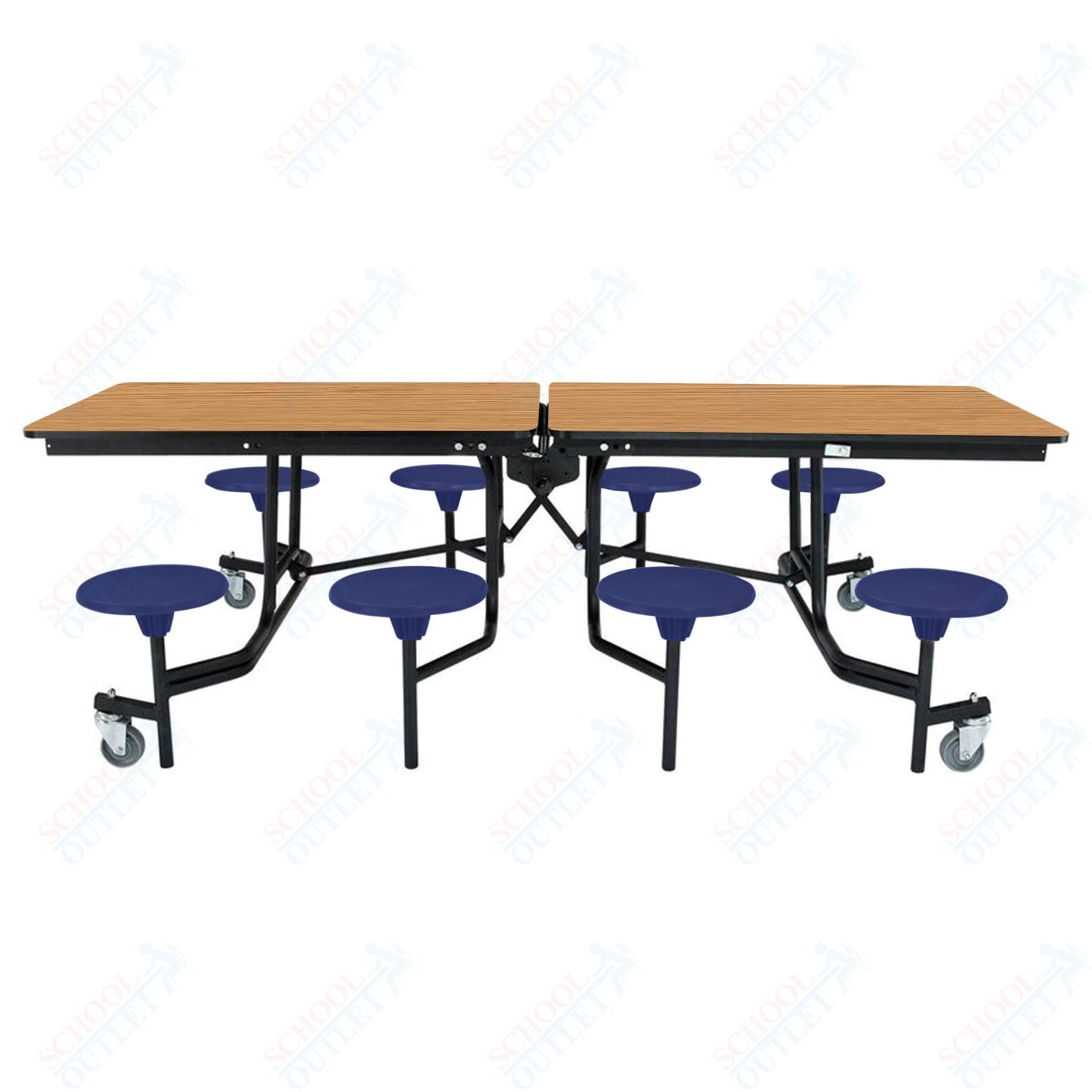 NPS Rectangle Mobile Stool Unit Folding Table with Storage and High Impact Stools 30" W x 97" L x 27" H (NPS-MTS8-XX-27) - SchoolOutlet