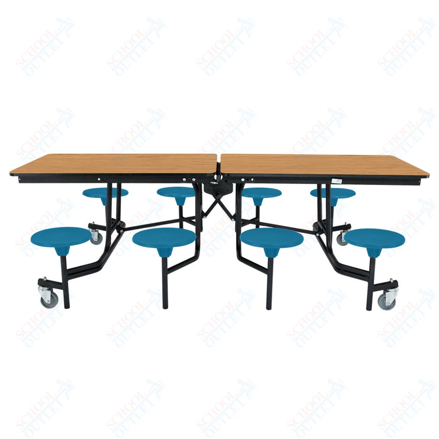 NPS Rectangle Mobile Stool Unit Folding Table with Storage and High Impact Stools 30" W x 97" L x 25" H (NPS-MTS8-XX-25) - SchoolOutlet