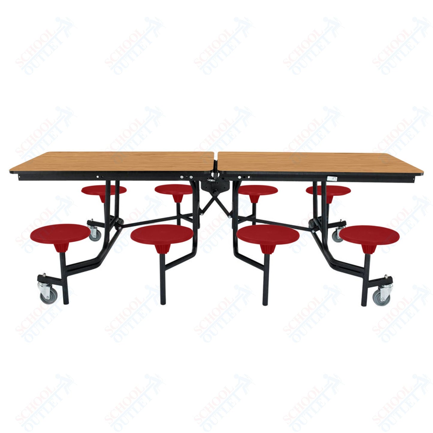 NPS Rectangle Mobile Stool Unit Folding Table with Storage and High Impact Stools 30" W x 97" L x 27" H (NPS-MTS8-XX-27) - SchoolOutlet