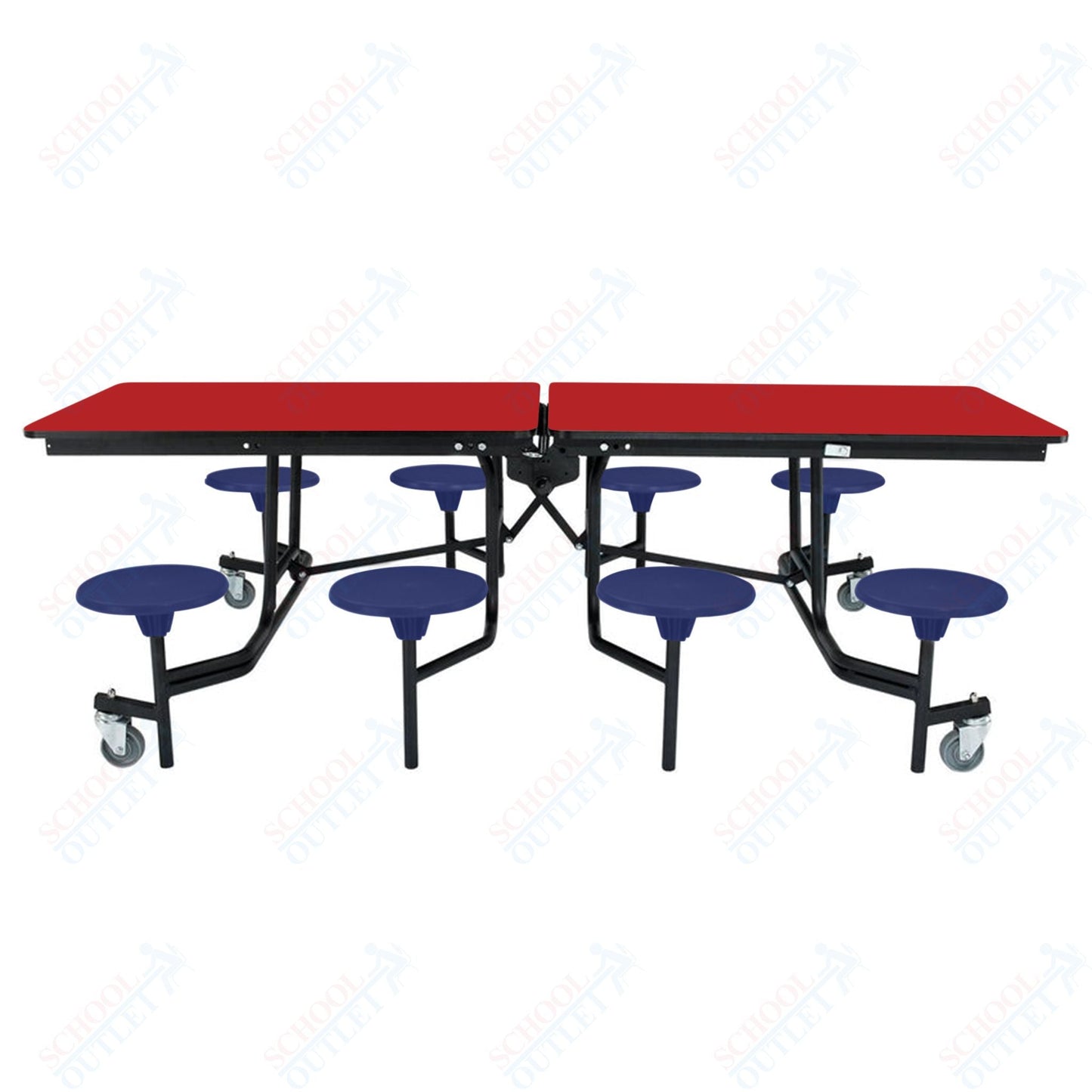 NPS Rectangle Mobile Stool Unit Folding Table with Storage and High Impact Stools 30" W x 97" L x 27" H (NPS-MTS8-XX-27) - SchoolOutlet