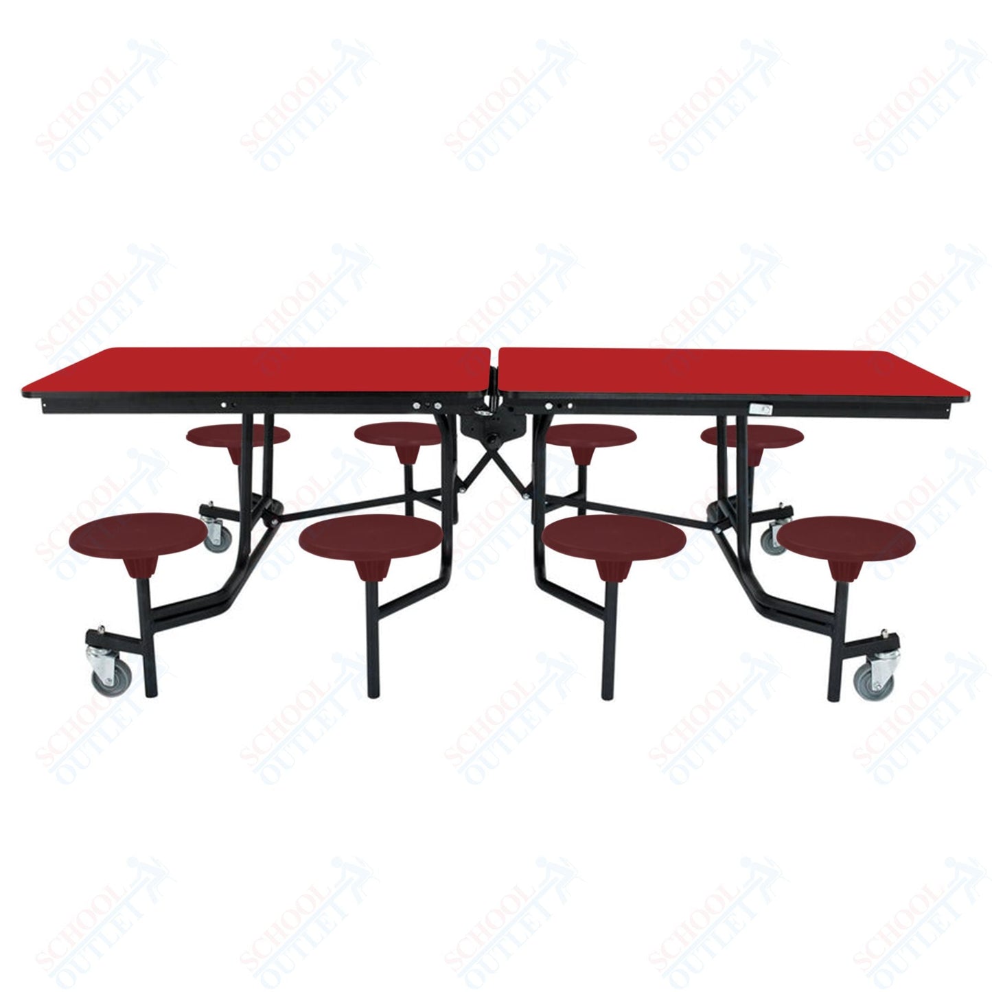 NPS Rectangle Mobile Stool Unit Folding Table with Storage and High Impact Stools 30" W x 97" L x 27" H (NPS-MTS8-XX-27) - SchoolOutlet
