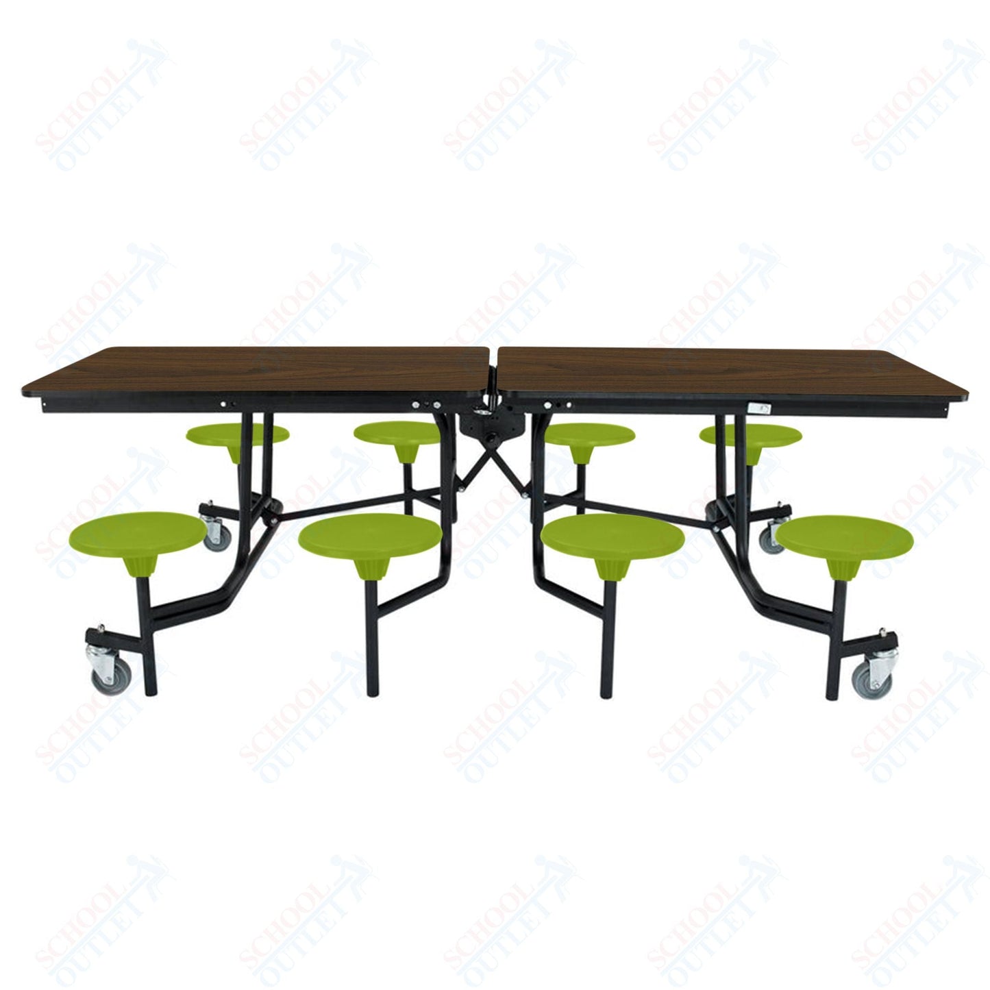NPS Rectangle Mobile Stool Unit Folding Table with Storage and High Impact Stools 30" W x 97" L x 27" H (NPS-MTS8-XX-27) - SchoolOutlet