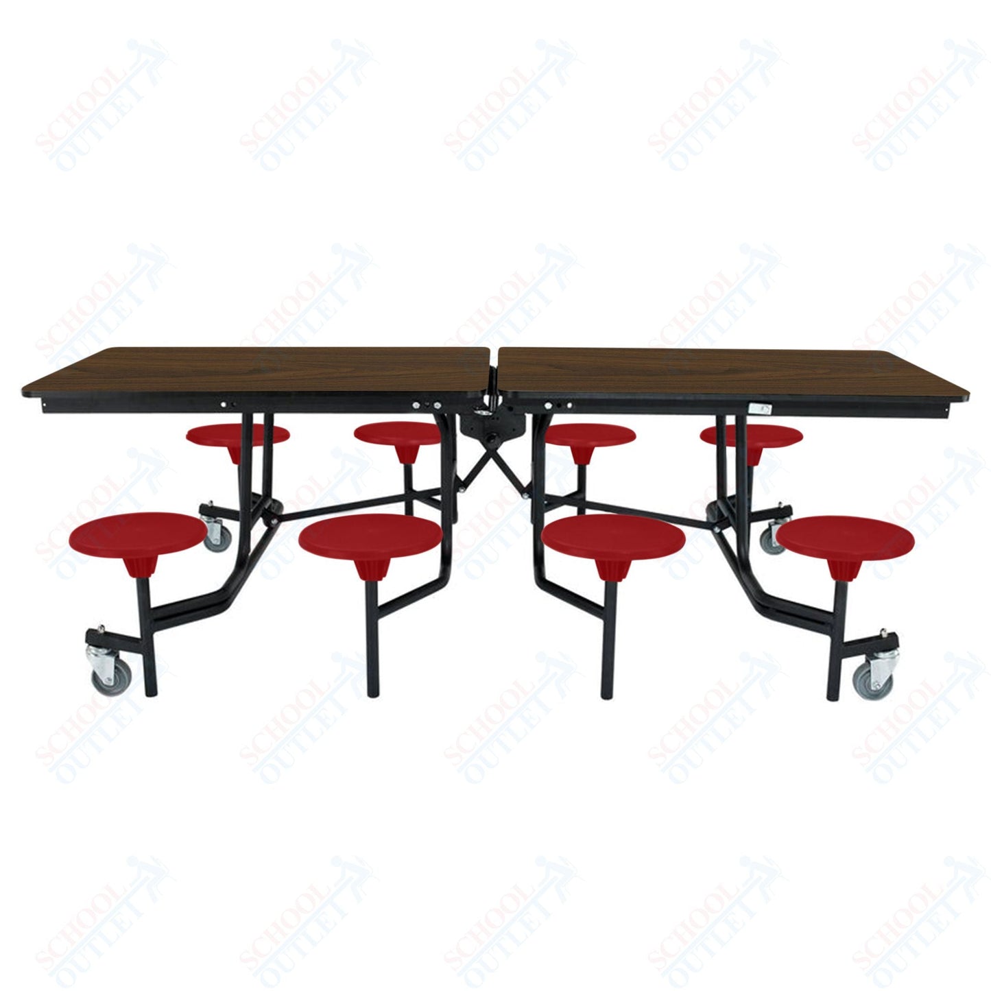 NPS Rectangle Mobile Stool Unit Folding Table with Storage and High Impact Stools 30" W x 97" L x 25" H (NPS-MTS8-XX-25) - SchoolOutlet