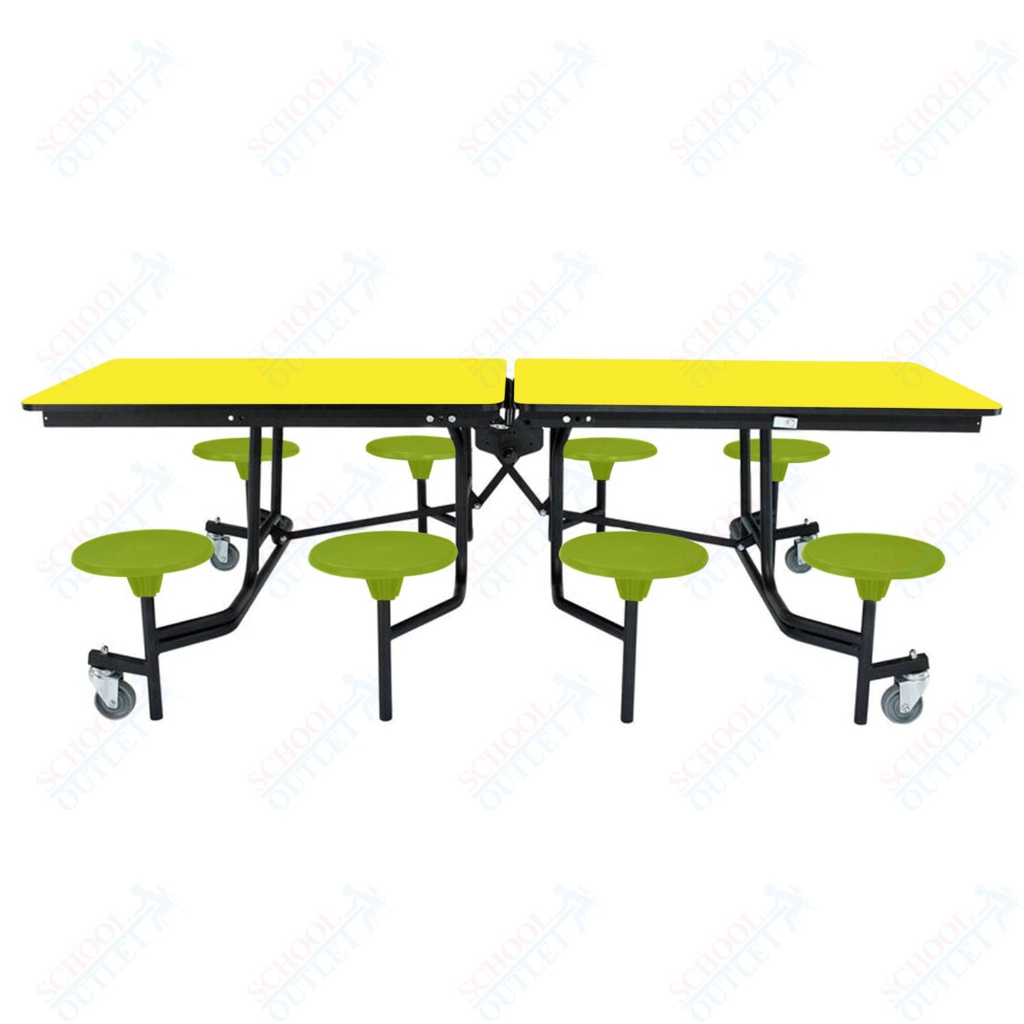 NPS Rectangle Mobile Stool Unit Folding Table with Storage and High Impact Stools 30" W x 97" L x 27" H (NPS-MTS8-XX-27) - SchoolOutlet