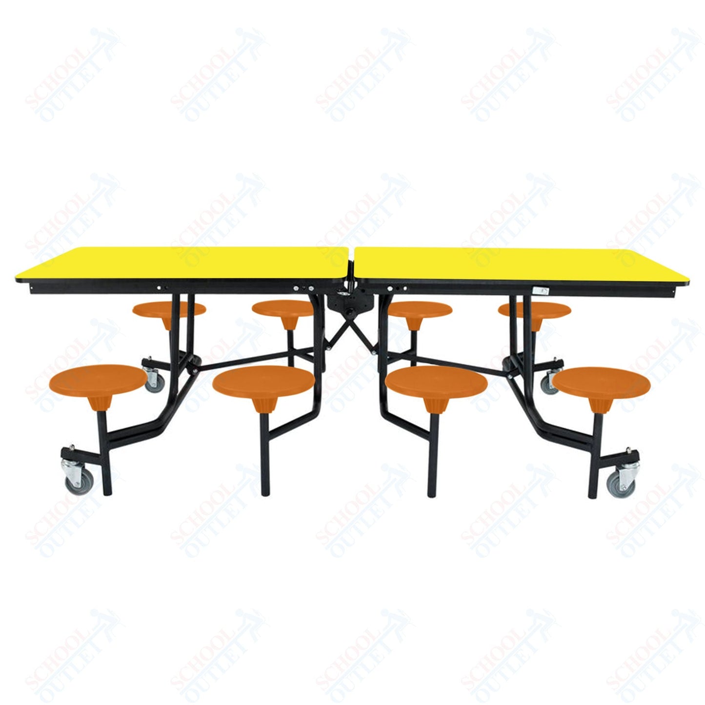 NPS Rectangle Mobile Stool Unit Folding Table with Storage and High Impact Stools 30" W x 97" L x 27" H (NPS-MTS8-XX-27) - SchoolOutlet