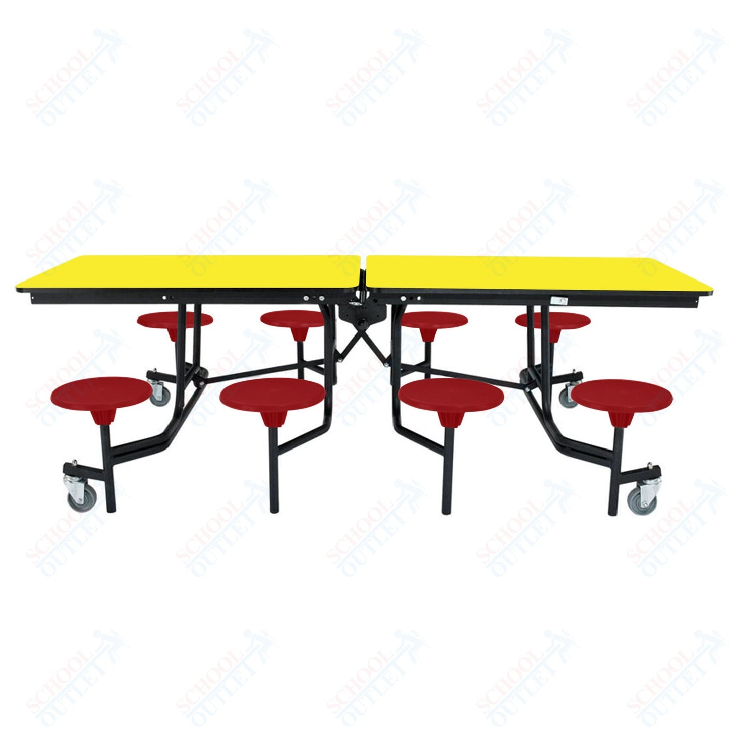 NPS Rectangle Mobile Stool Unit Folding Table with Storage and High Impact Stools 30" W x 97" L x 25" H (NPS-MTS8-XX-25) - SchoolOutlet
