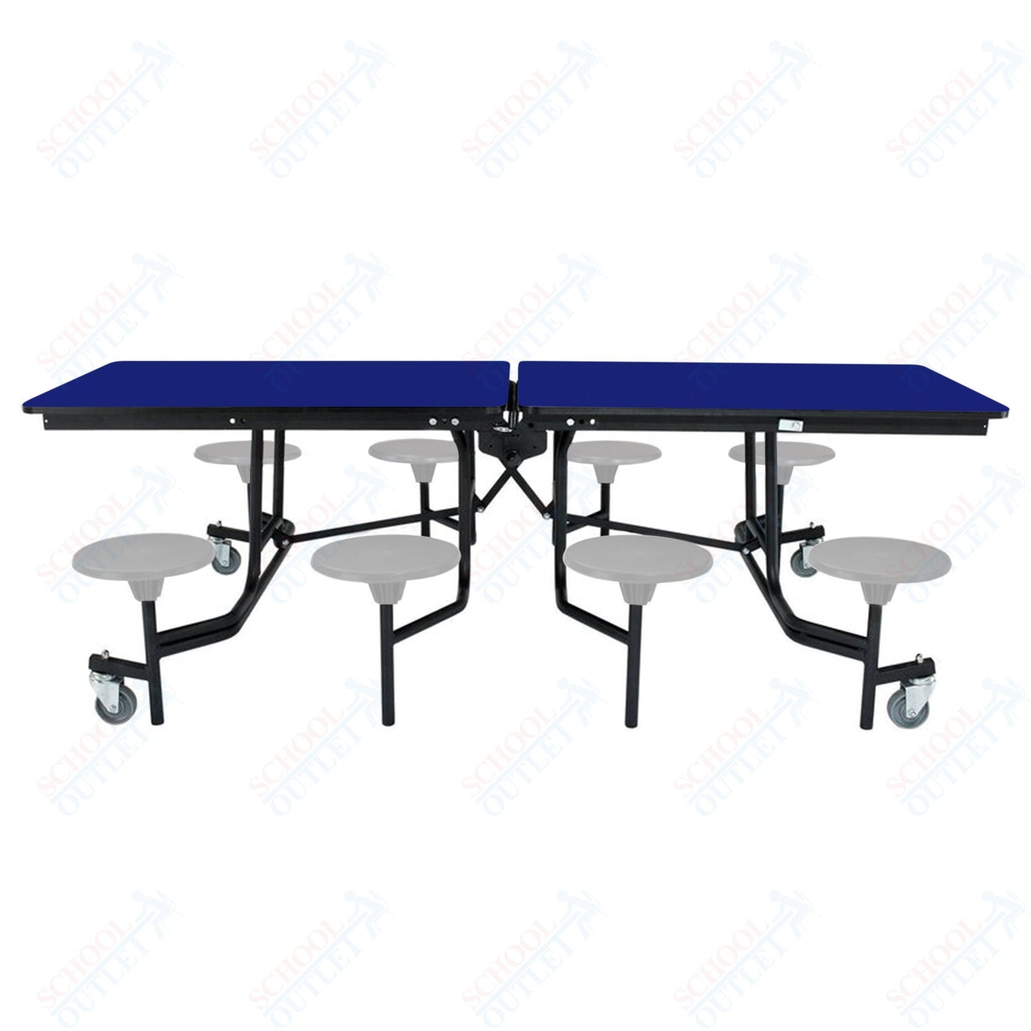 NPS Rectangle Mobile Stool Unit Folding Table with Storage and High Impact Stools 30" W x 97" L x 27" H (NPS-MTS8-XX-27) - SchoolOutlet