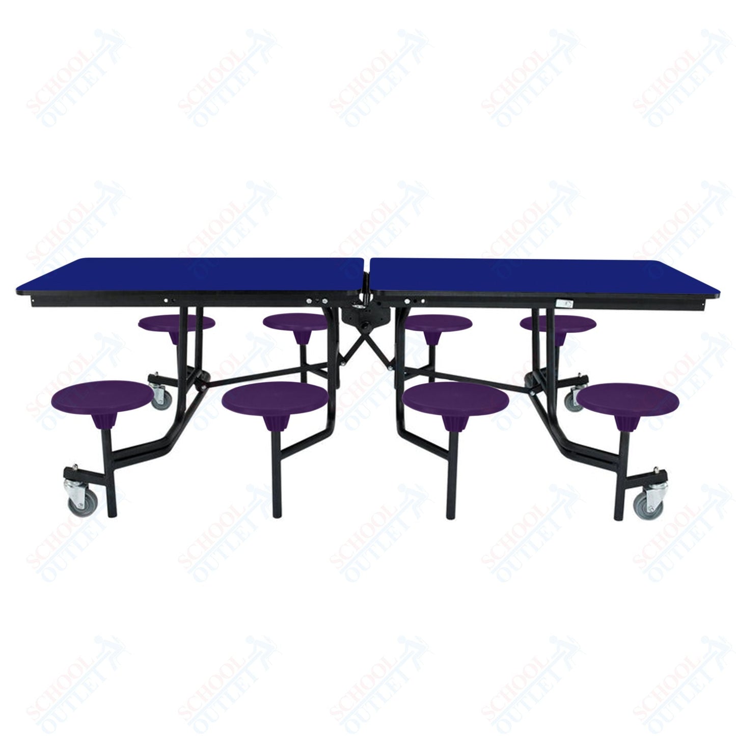 NPS Rectangle Mobile Stool Unit Folding Table with Storage and High Impact Stools 30" W x 97" L x 25" H (NPS-MTS8-XX-25) - SchoolOutlet
