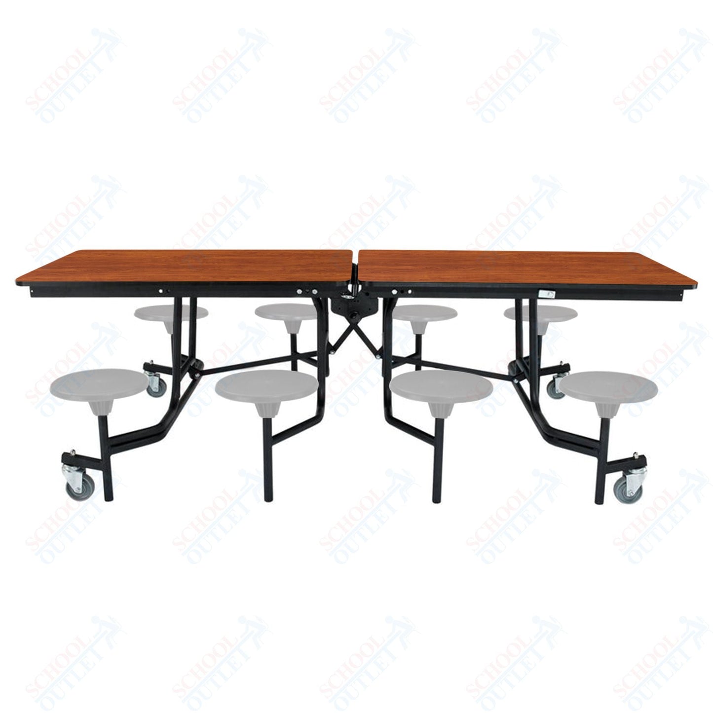 NPS Rectangle Mobile Stool Unit Folding Table with Storage and High Impact Stools 30" W x 97" L x 25" H (NPS-MTS8-XX-25) - SchoolOutlet