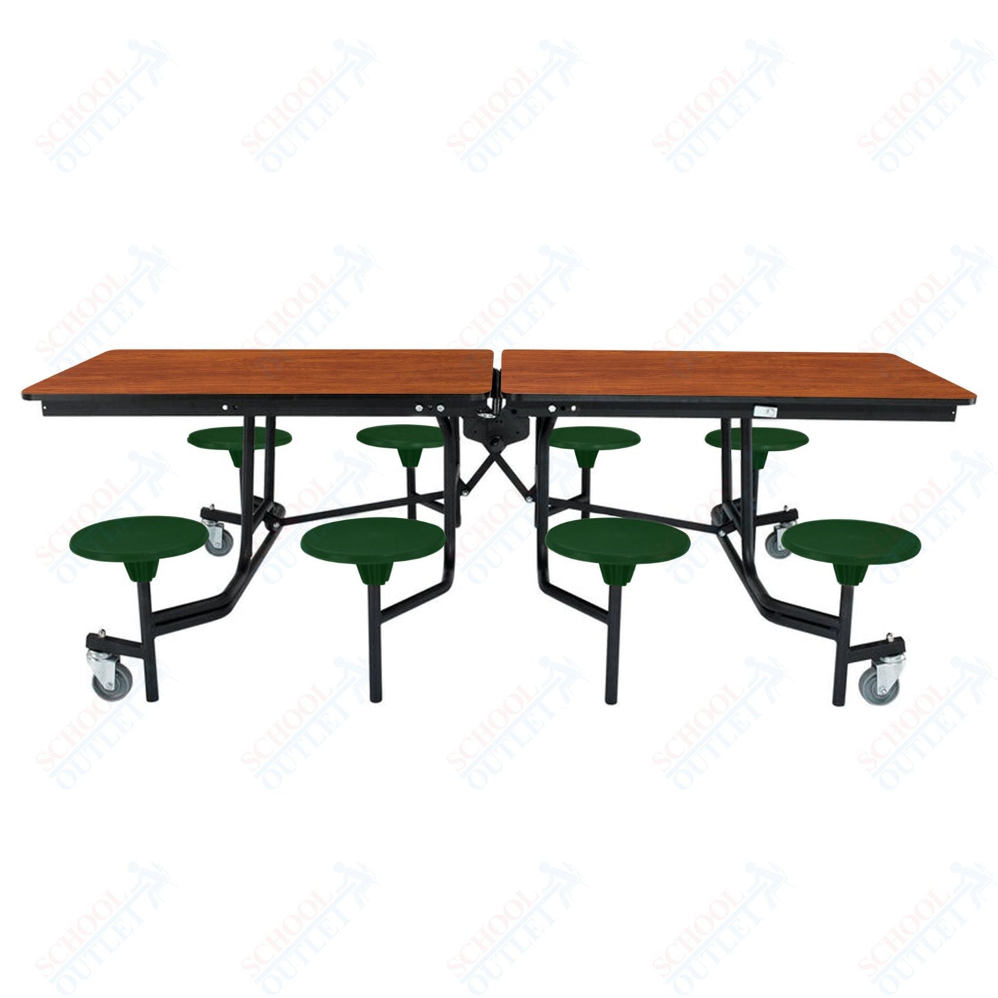 NPS Rectangle Mobile Stool Unit Folding Table with Storage and High Impact Stools 30" W x 97" L x 25" H (NPS-MTS8-XX-25) - SchoolOutlet