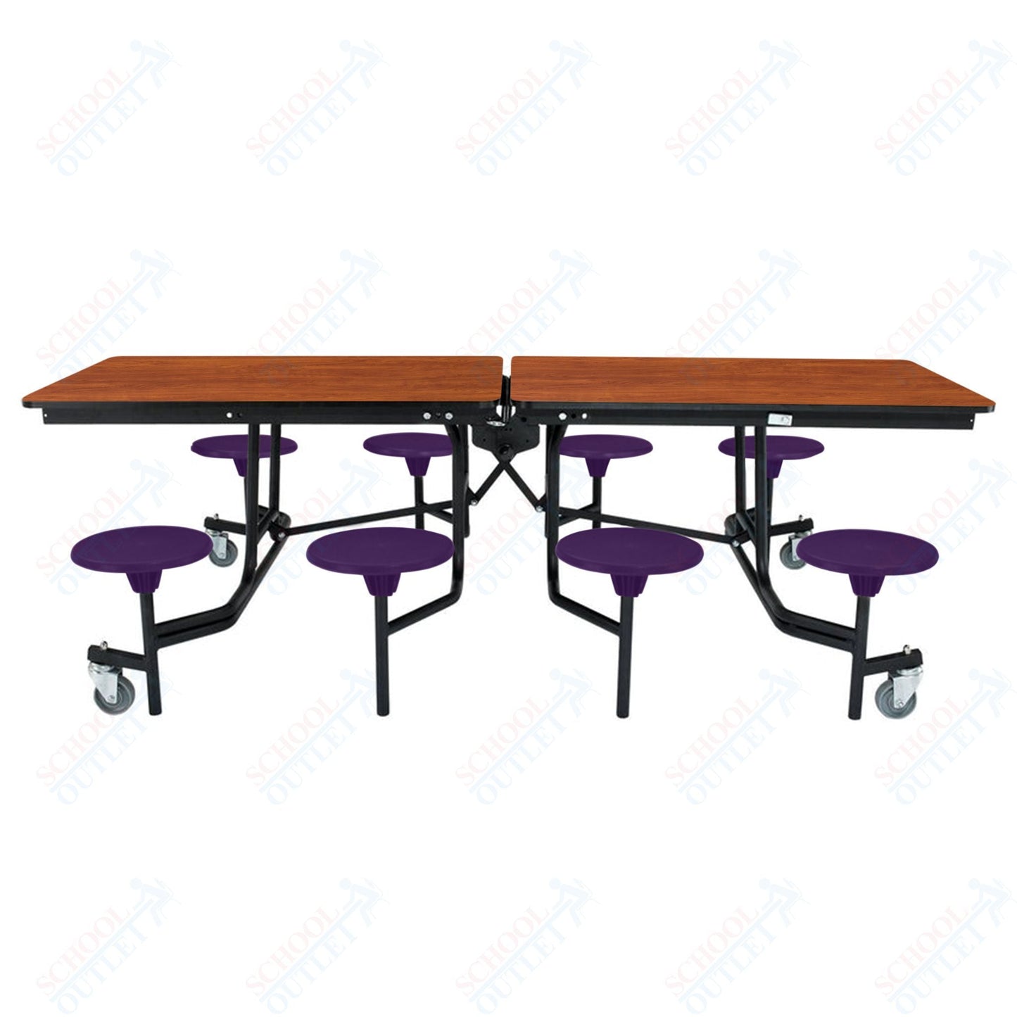 NPS Rectangle Mobile Stool Unit Folding Table with Storage and High Impact Stools 30" W x 97" L x 27" H (NPS-MTS8-XX-27) - SchoolOutlet