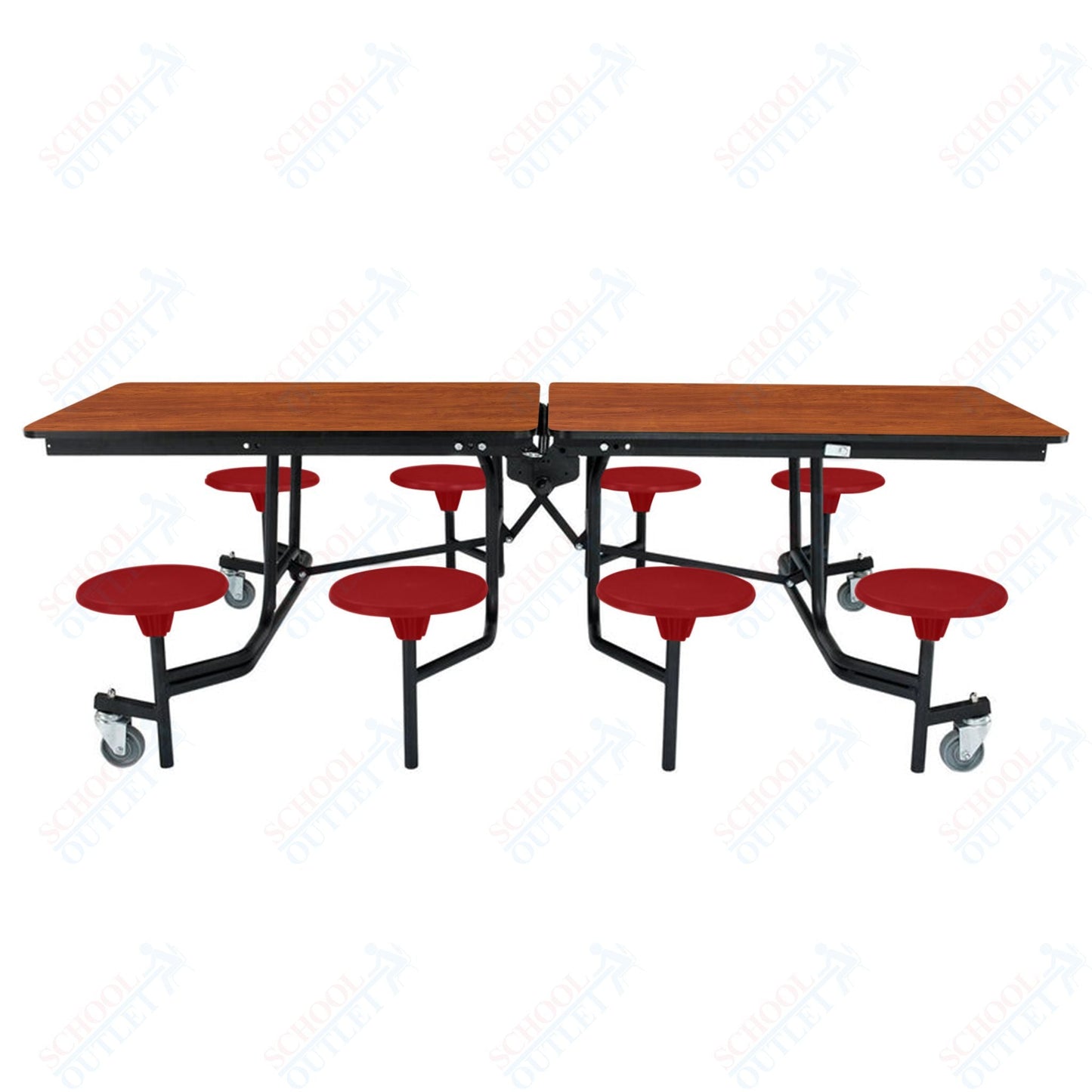 NPS Rectangle Mobile Stool Unit Folding Table with Storage and High Impact Stools 30" W x 97" L x 27" H (NPS-MTS8-XX-27) - SchoolOutlet