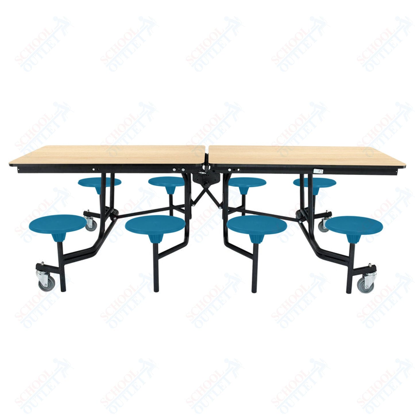 NPS Rectangle Mobile Stool Unit Folding Table with Storage and High Impact Stools 30" W x 97" L x 25" H (NPS-MTS8-XX-25) - SchoolOutlet