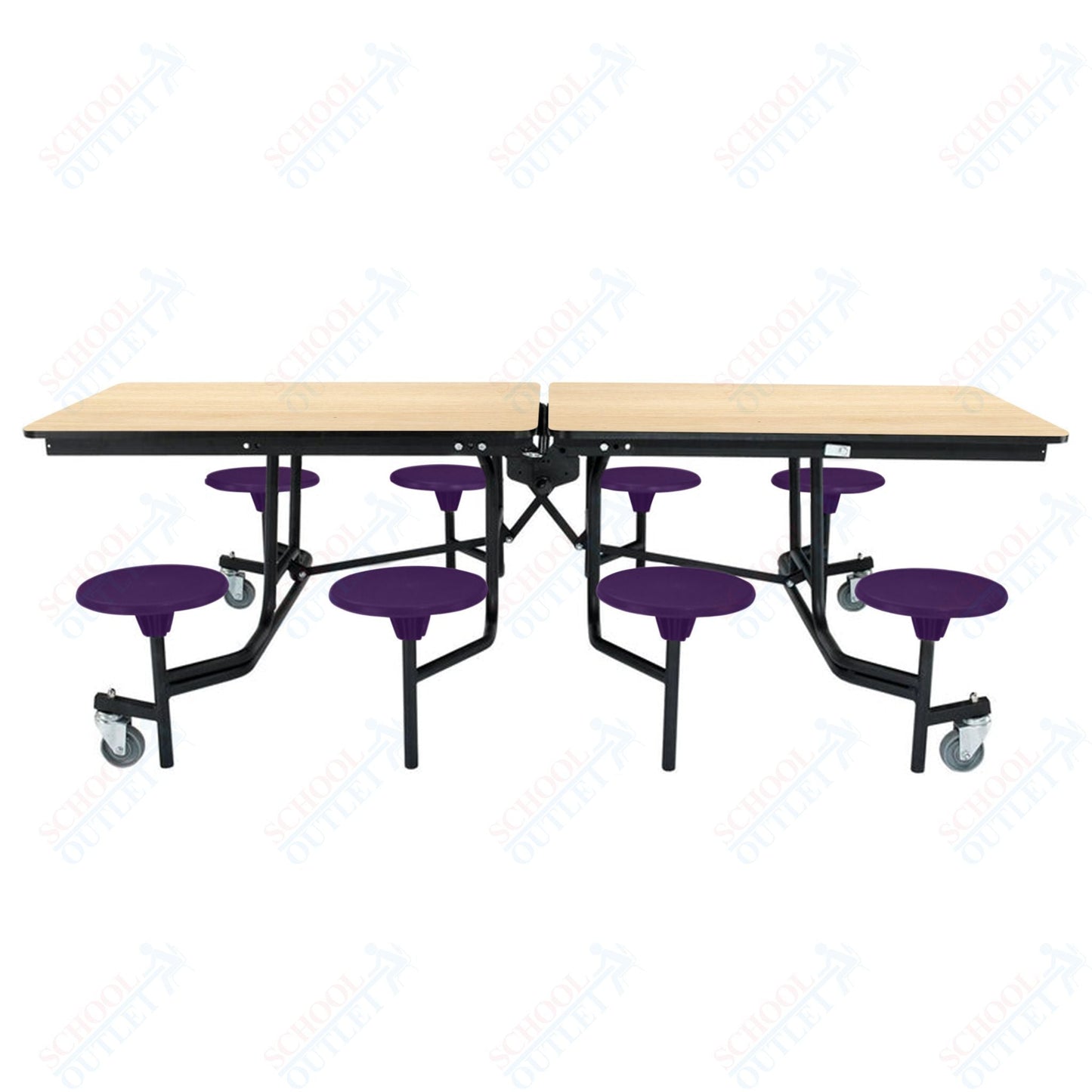 NPS Rectangle Mobile Stool Unit Folding Table with Storage and High Impact Stools 30" W x 97" L x 25" H (NPS-MTS8-XX-25) - SchoolOutlet