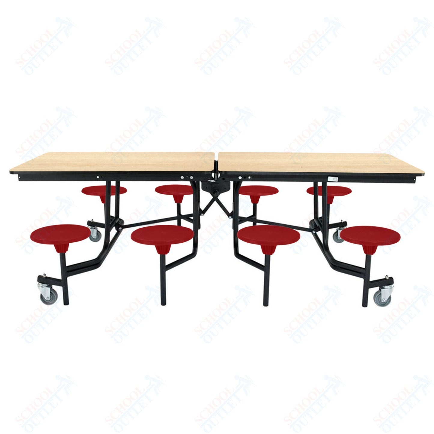 NPS Rectangle Mobile Stool Unit Folding Table with Storage and High Impact Stools 30" W x 97" L x 25" H (NPS-MTS8-XX-25) - SchoolOutlet