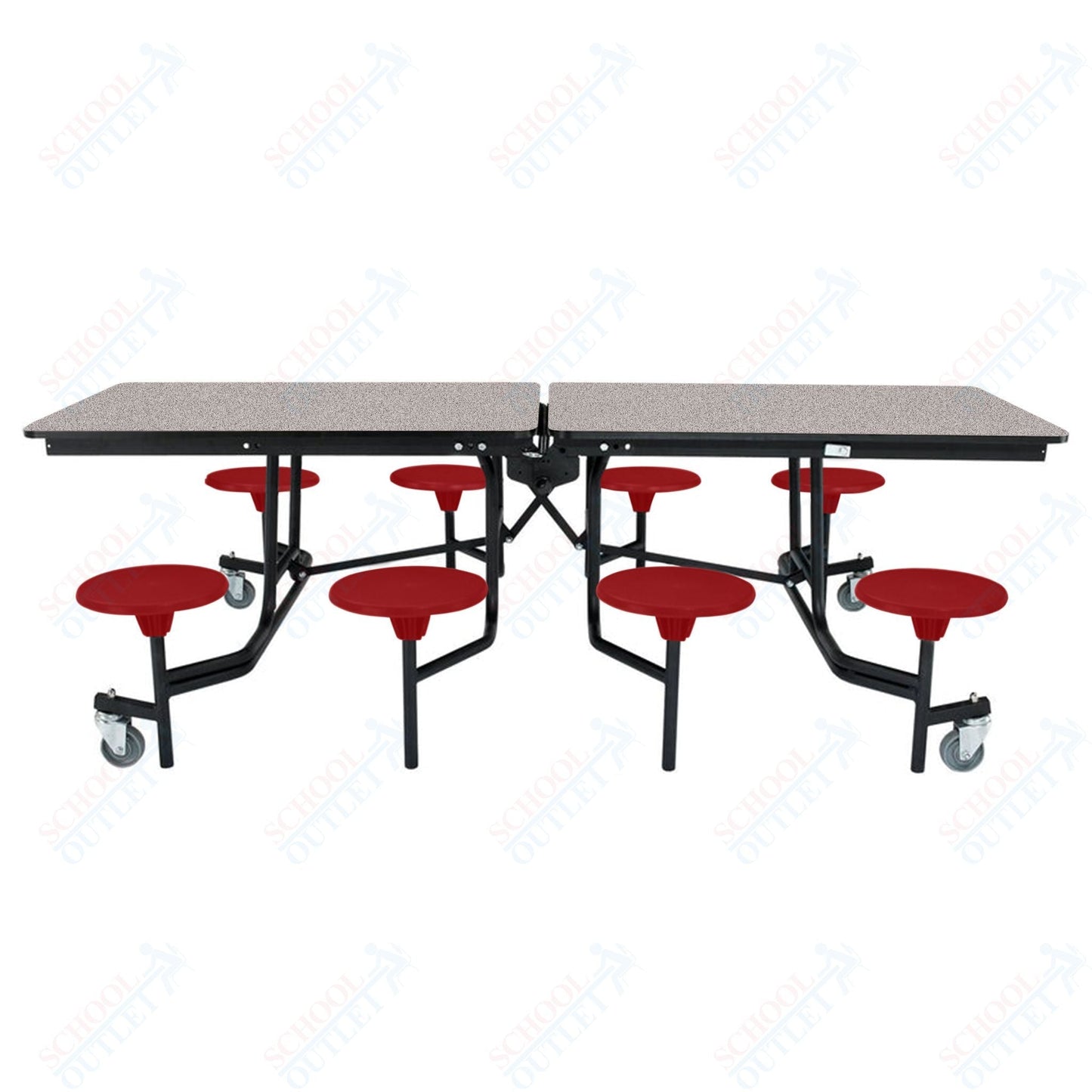 NPS Rectangle Mobile Stool Unit Folding Table with Storage and High Impact Stools 30" W x 97" L x 27" H (NPS-MTS8-XX-27) - SchoolOutlet