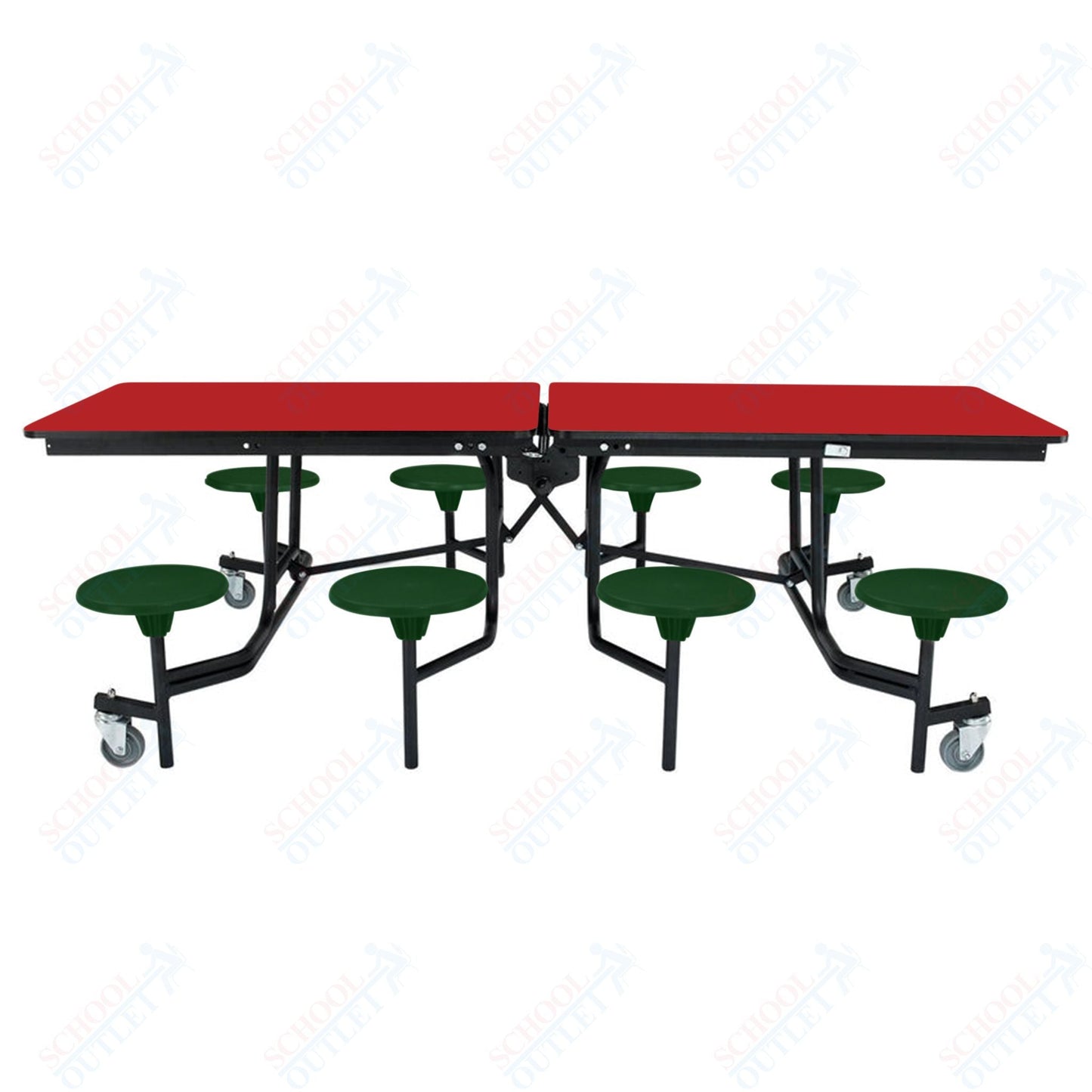 NPS Rectangle Mobile Stool Unit Folding Table with Storage and High Impact Stools 30" W x 97" L x 27" H (NPS-MTS8-XX-27) - SchoolOutlet