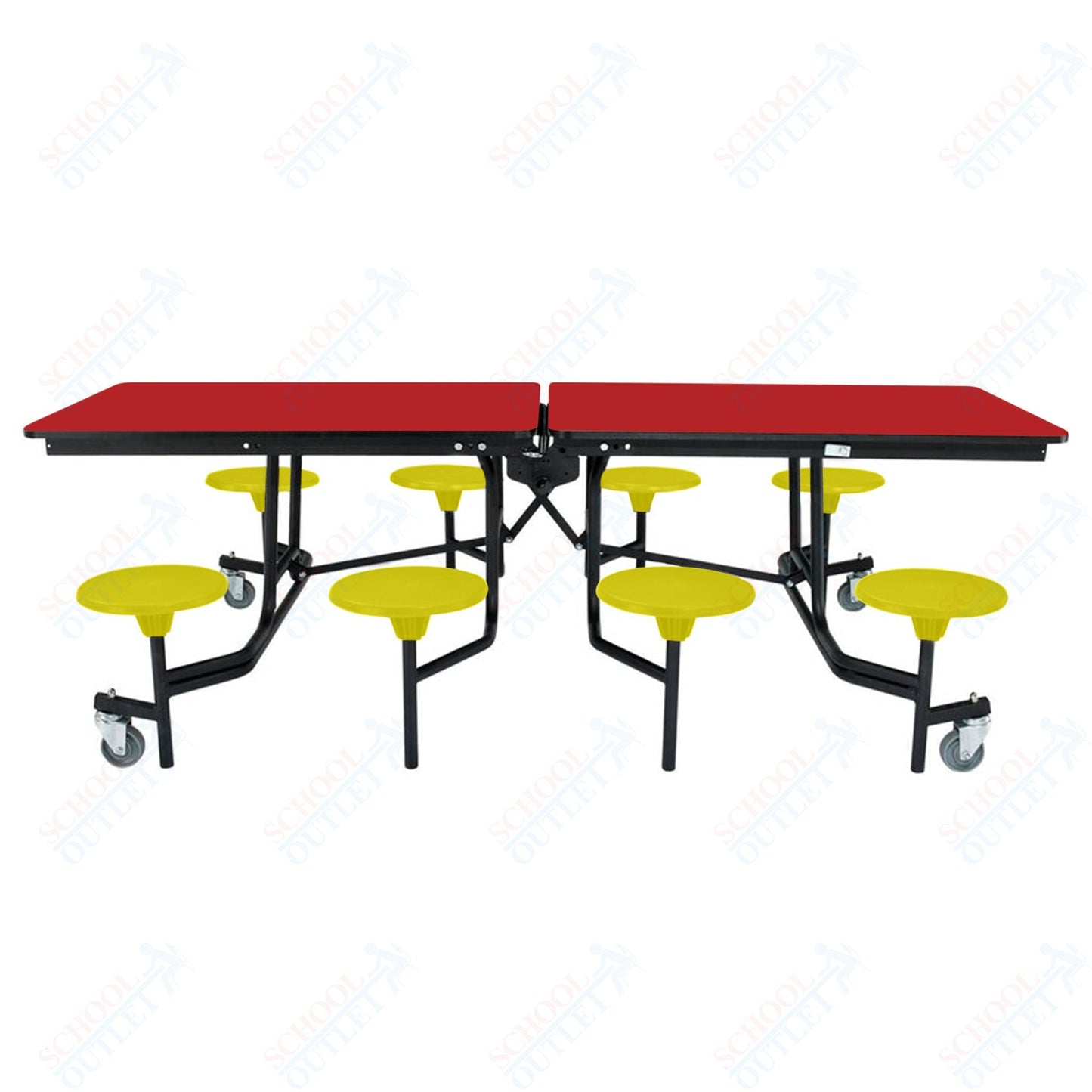 NPS Rectangle Mobile Stool Unit Folding Table with Storage and High Impact Stools 30" W x 97" L x 27" H (NPS-MTS8-XX-27) - SchoolOutlet