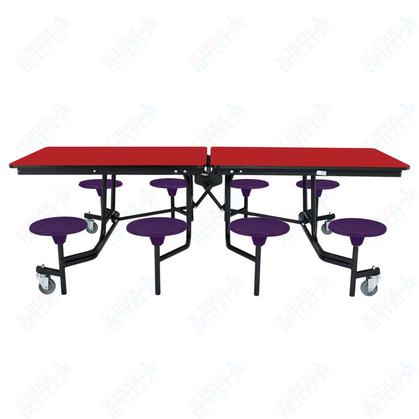 NPS Rectangle Mobile Stool Unit Folding Table with Storage and High Impact Stools 30" W x 97" L x 25" H (NPS-MTS8-XX-25) - SchoolOutlet