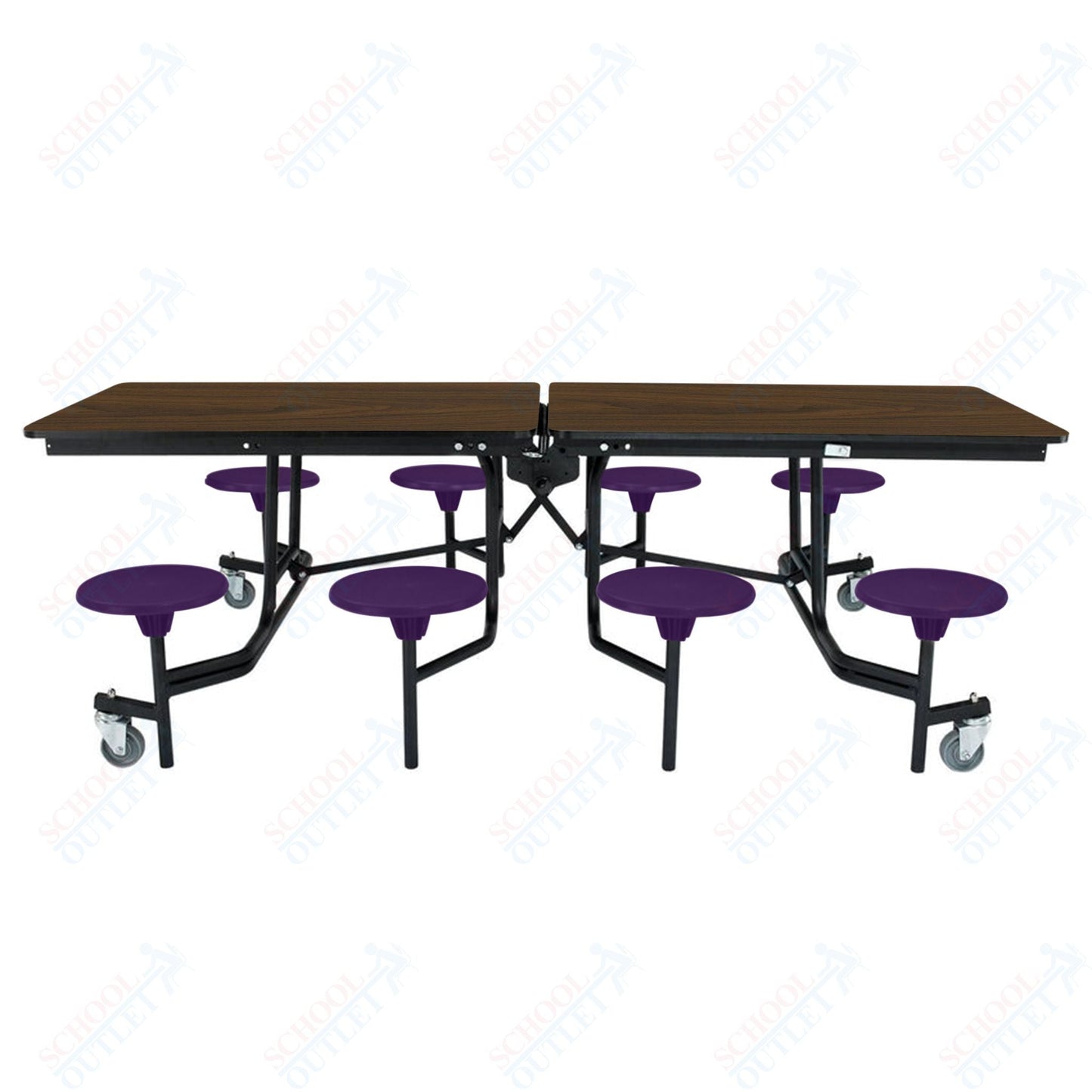 NPS Rectangle Mobile Stool Unit Folding Table with Storage and High Impact Stools 30" W x 97" L x 25" H (NPS-MTS8-XX-25) - SchoolOutlet